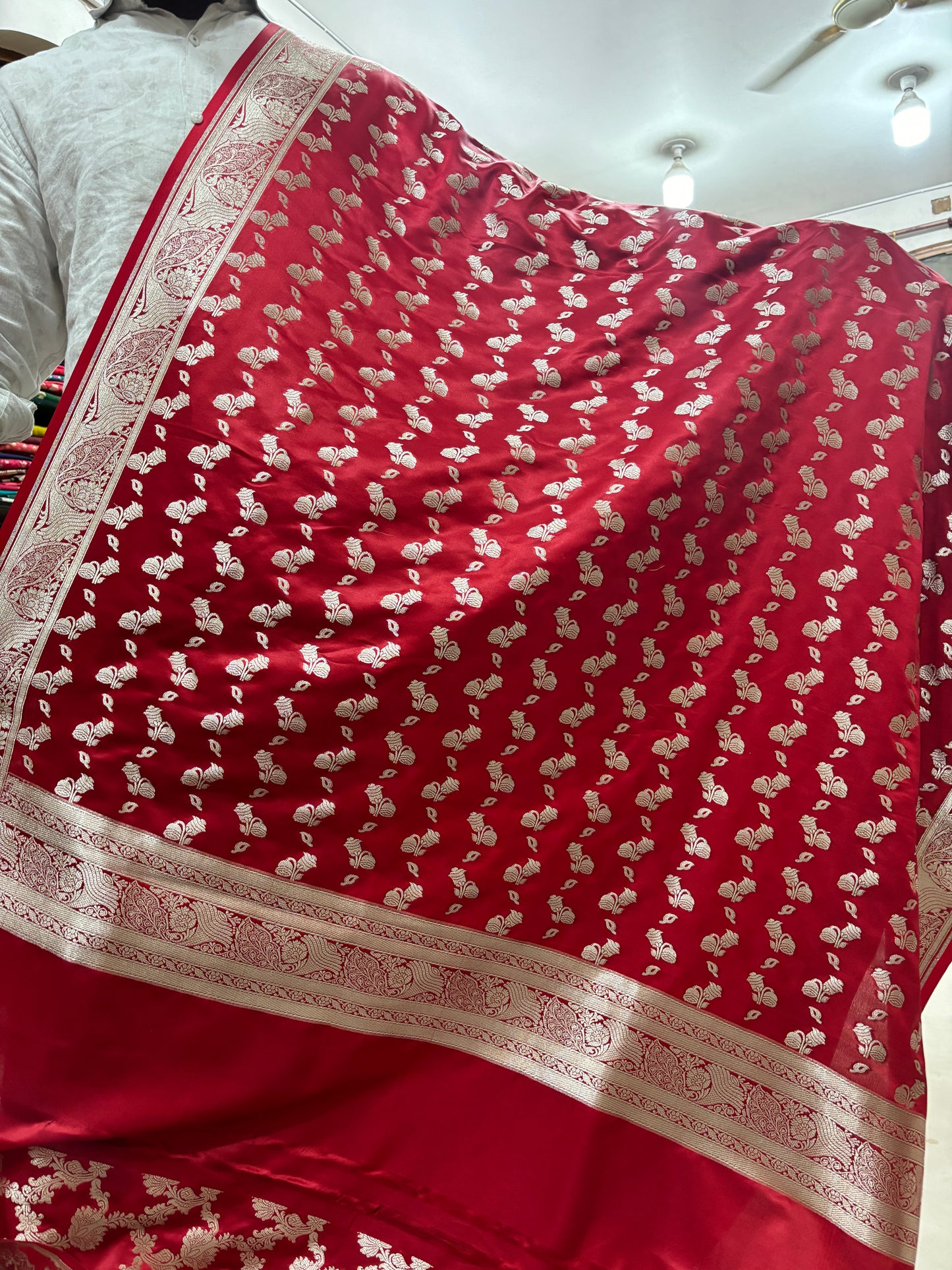 Red Katan Dress Materiel Banarasi Fabric