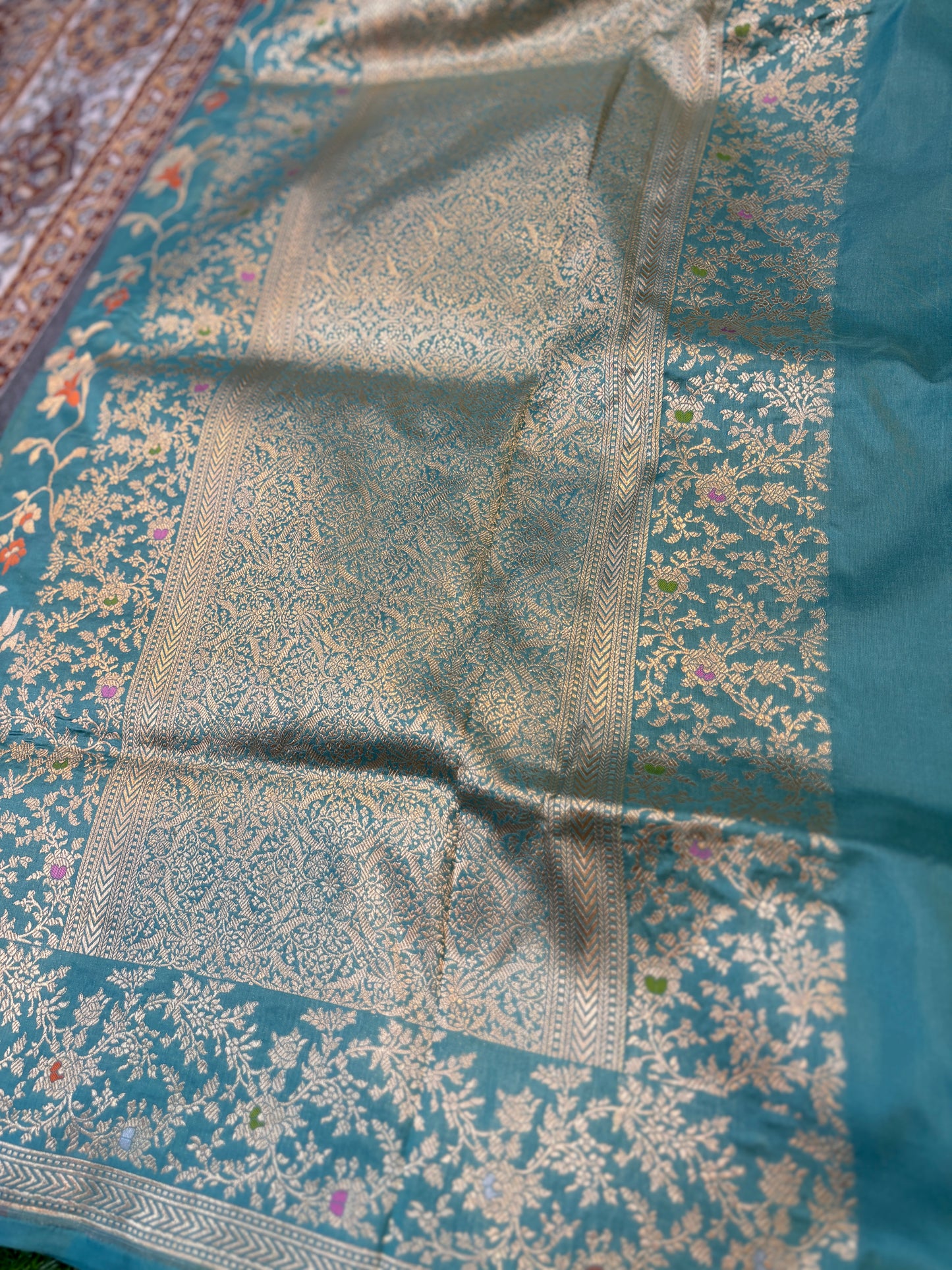Sky Blue Pure Katan Jangla Banarasi Handloom Saree