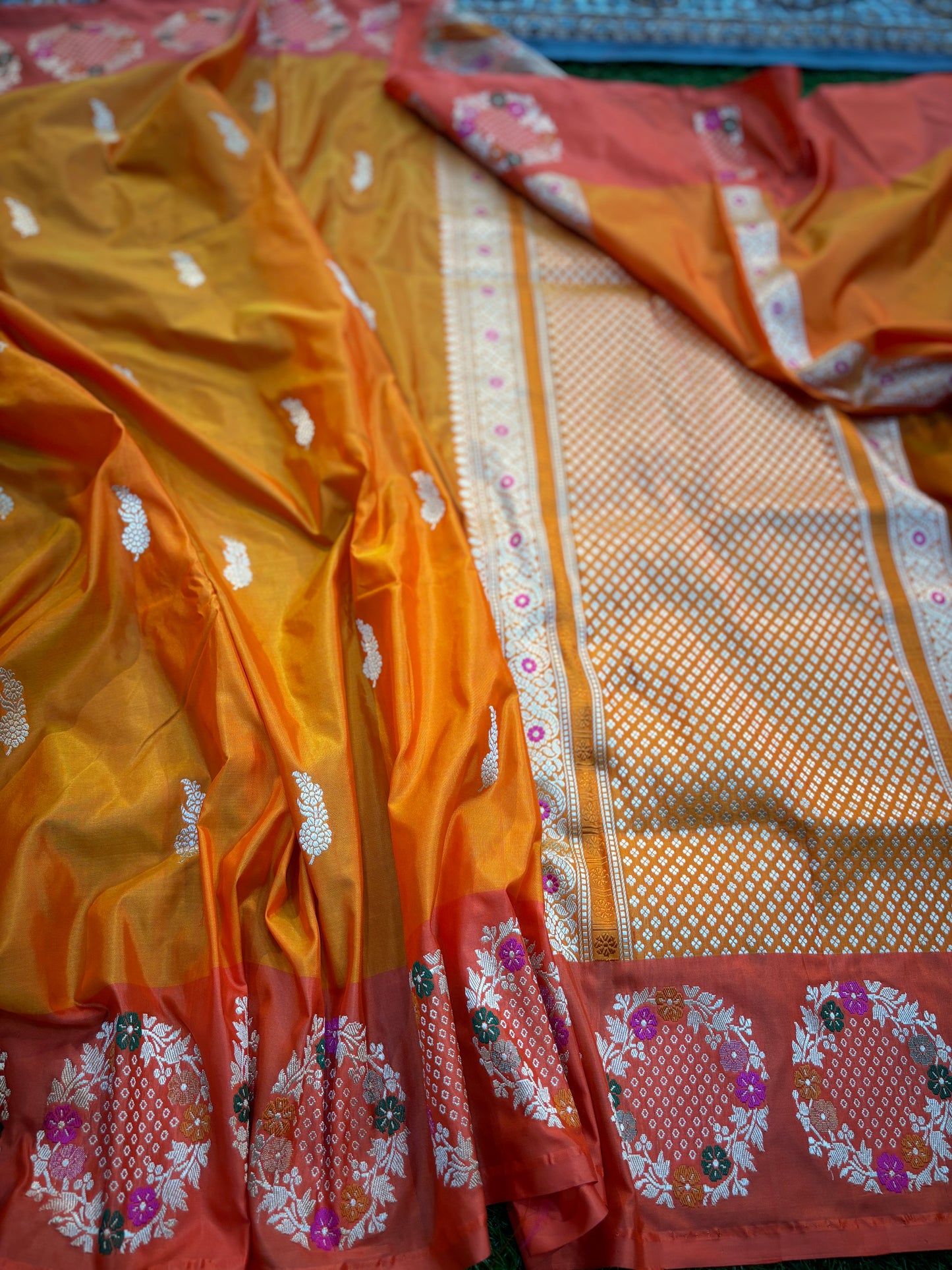 Orange Pure Katan with Designer Border Banarasi Handloom Saree