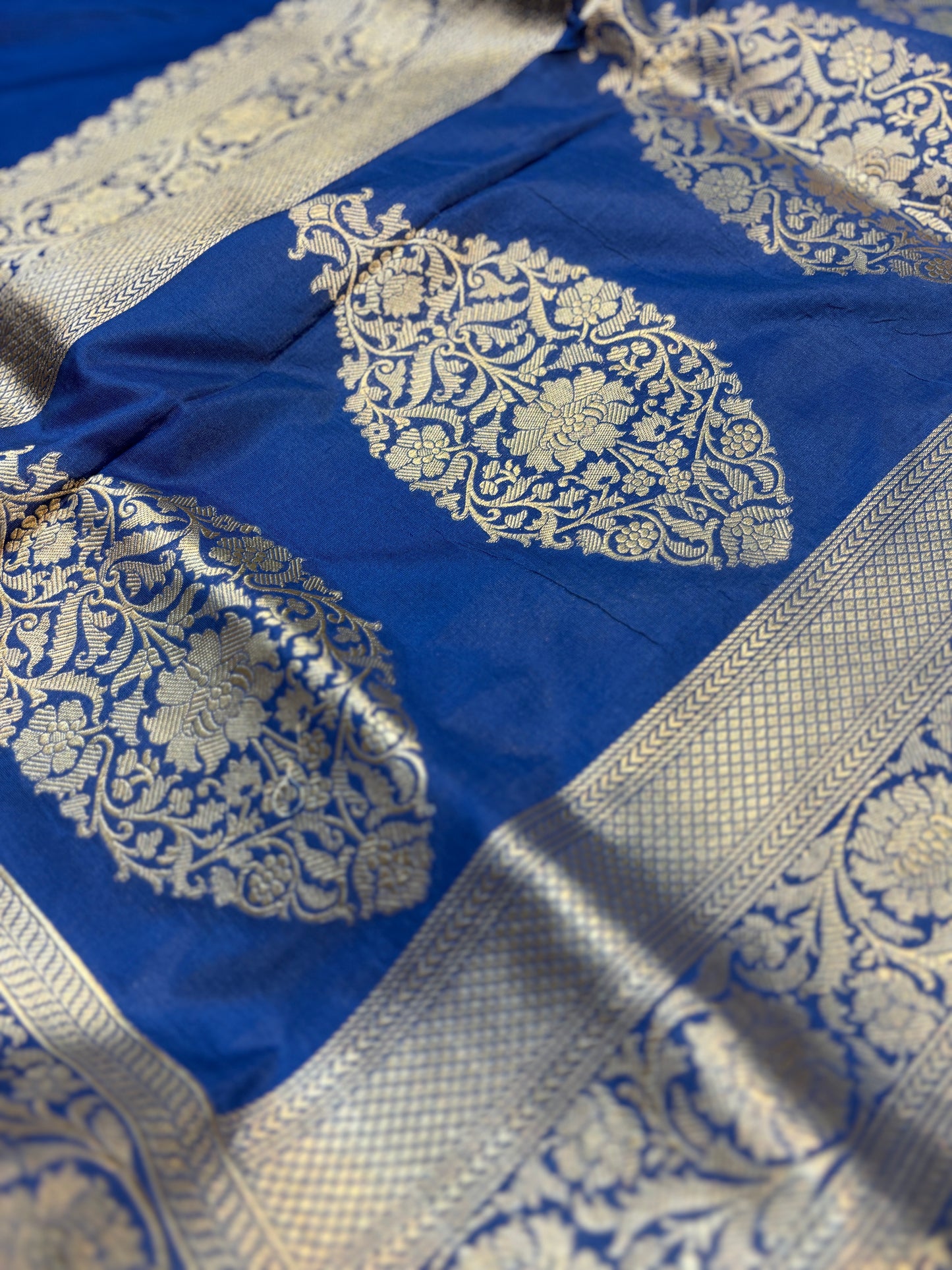 Blue Pure Katan Jangla Banarasi Handloom Saree - Rungkaat