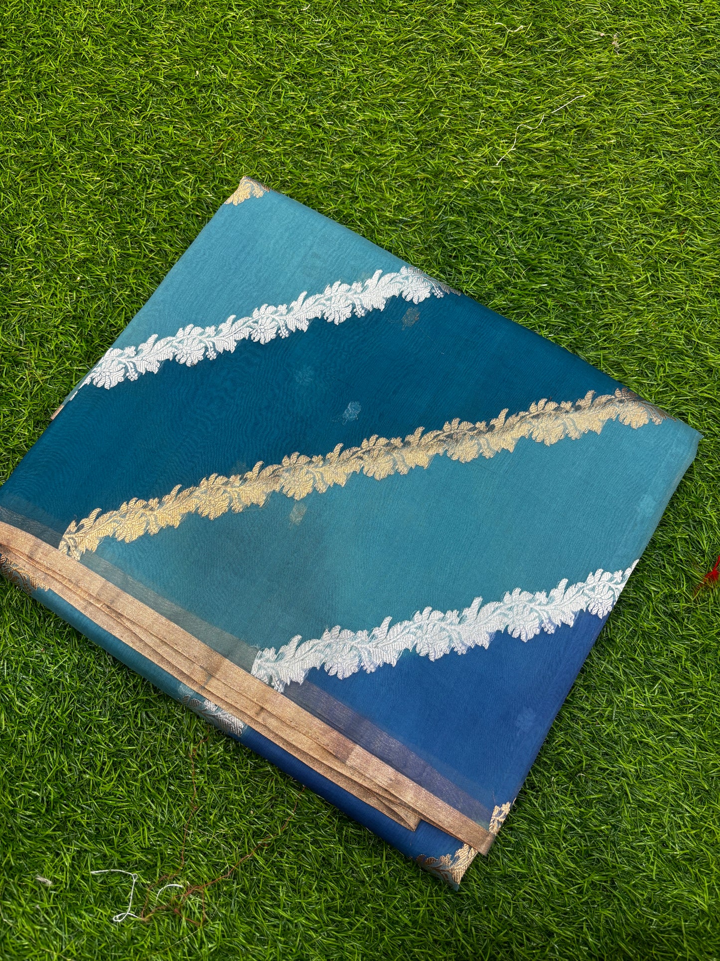 Sky Blue Kora Katan Rungkaat Banarasi Handloom Saree