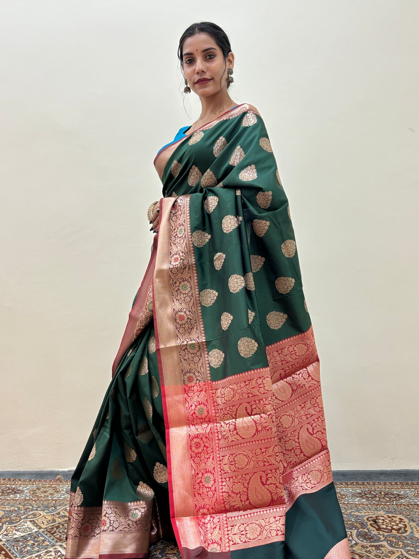 Rama Green Semi Katan Silk Banarasi Saree - Rungkaat