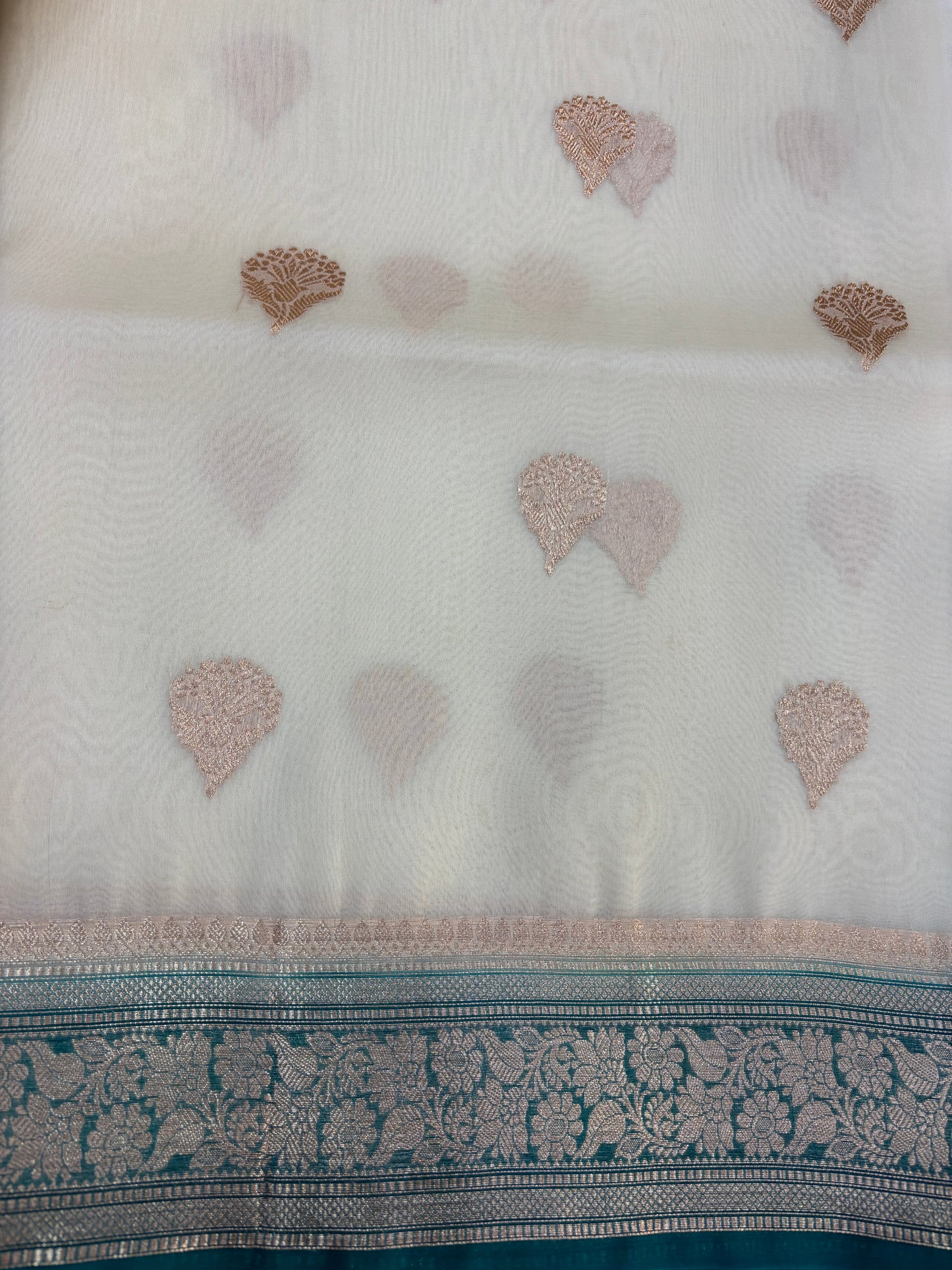 White with Blue Pure Kora Designer Banarasi Handloom Saree