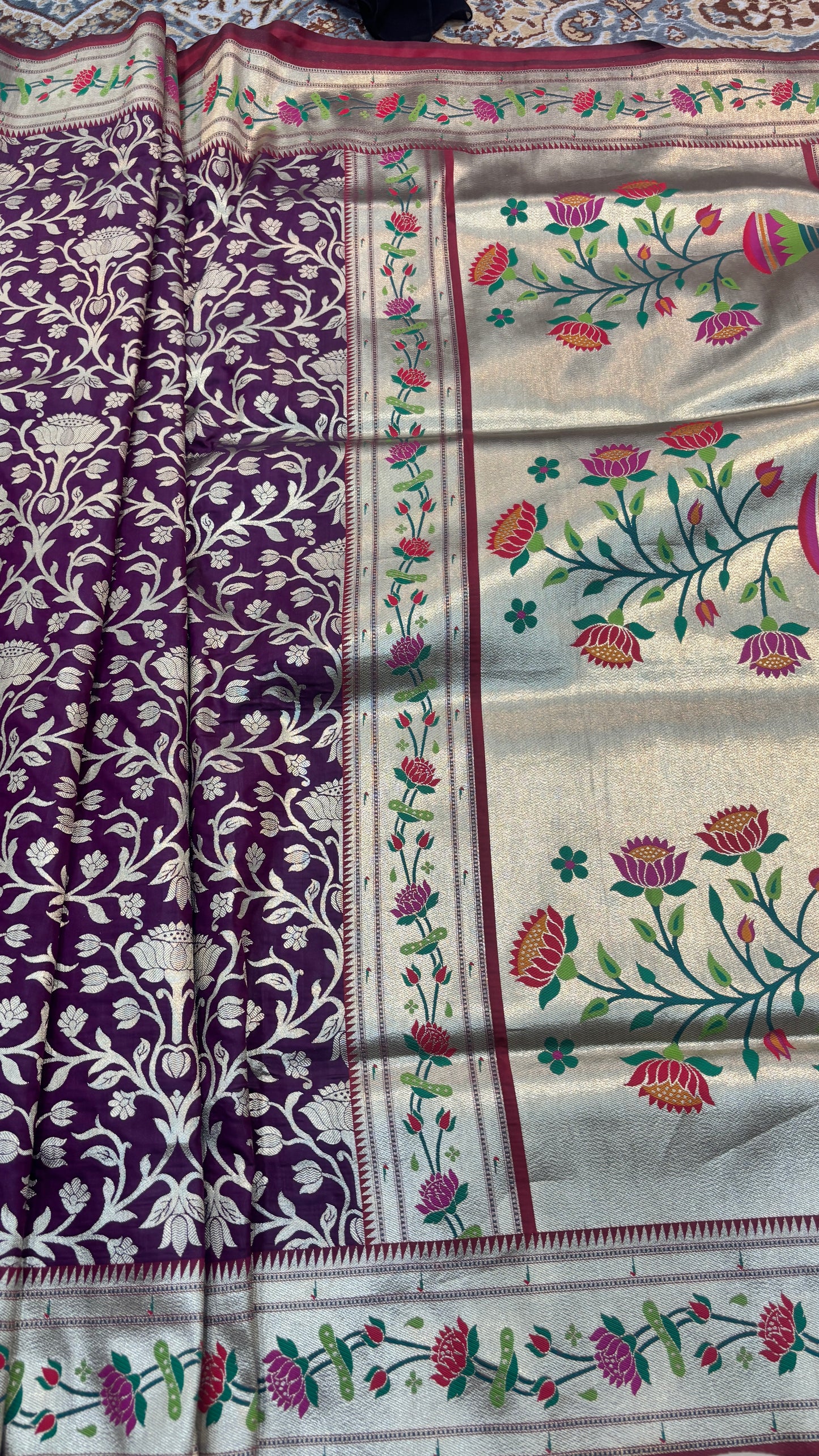 Wine Paithine Banarasi Handloom Saree