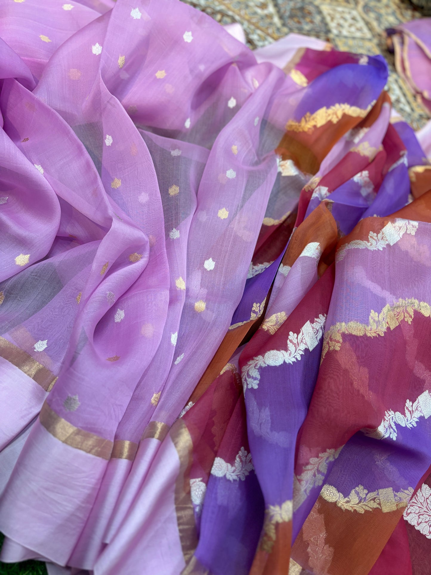 Lavender Pure Kora Katan Rungkaat Banarasi Handloom Saree