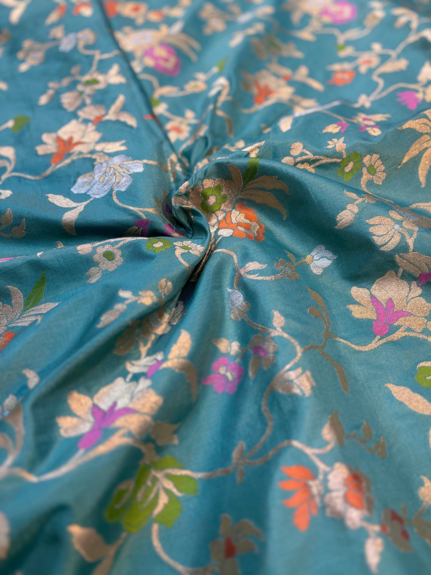 Sky Blue Pure Katan Jangla Banarasi Handloom Saree