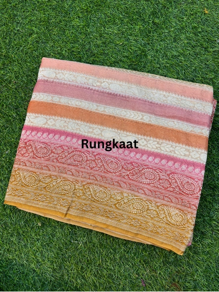 Pink Pure Khaddi Georgette Rungkaat Banarasi Handloom saree - Rungkaat