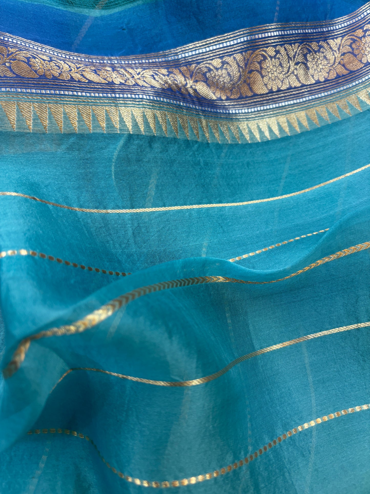 Sky Blue Kora Katan Rungkaat Banarasi Handloom Saree