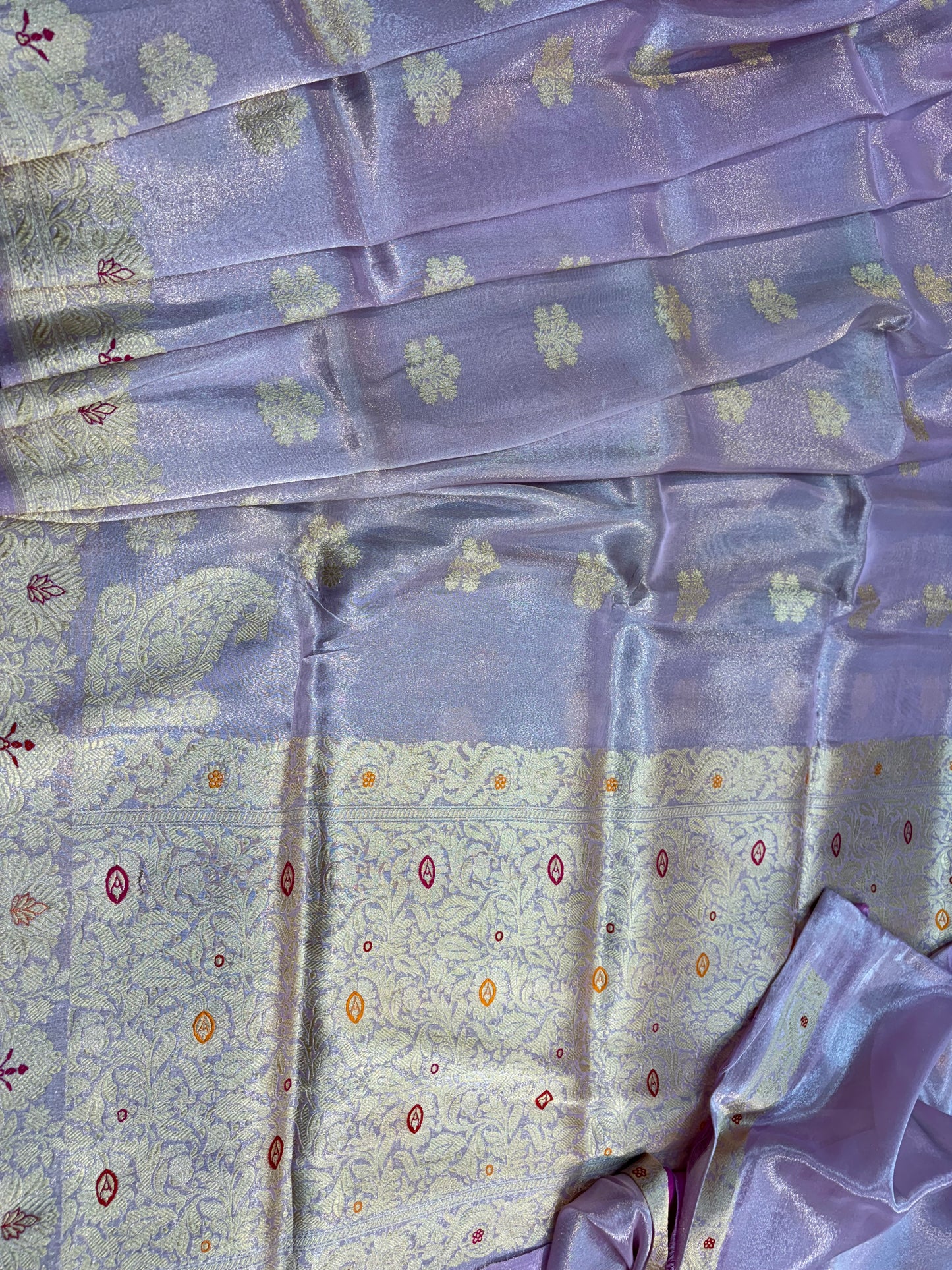 Levander Katan Tissue with Scallop Border Banarasi Handloom Saree - Rungkaat