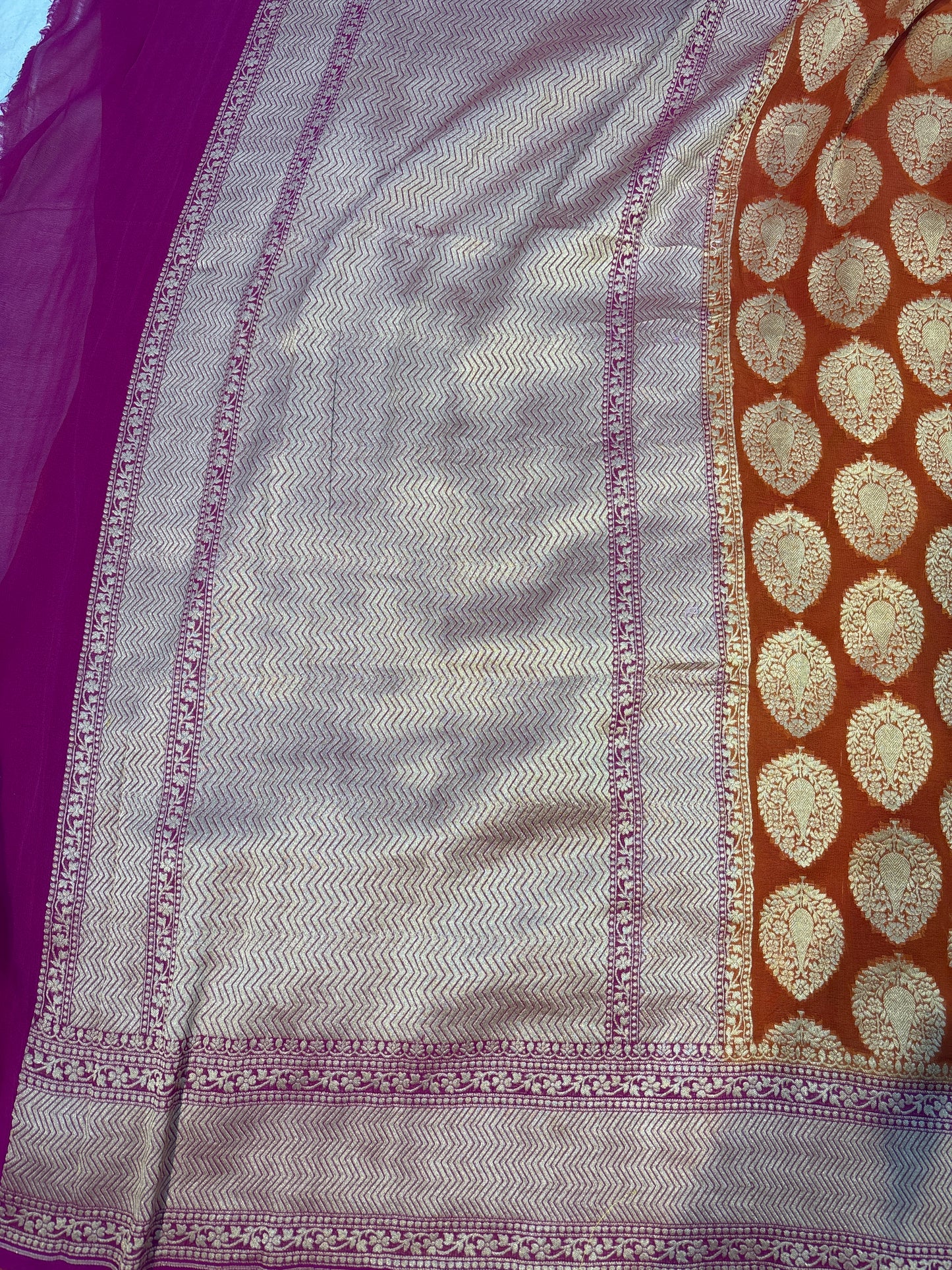 Bronze Pure khadi Georgette Banarasi handloom sari