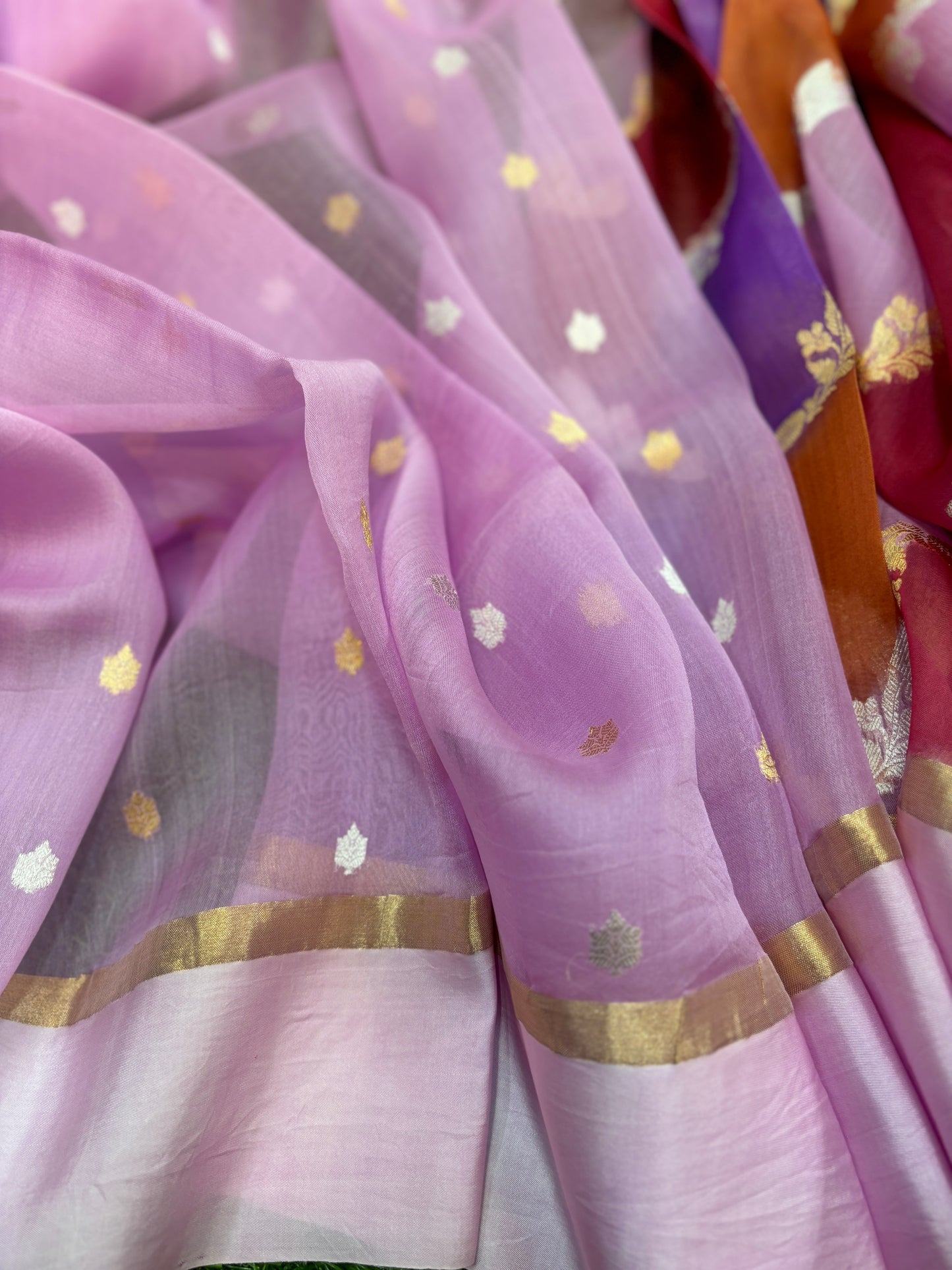 Lavender Pure Kora Katan Rungkaat Banarasi Handloom Saree