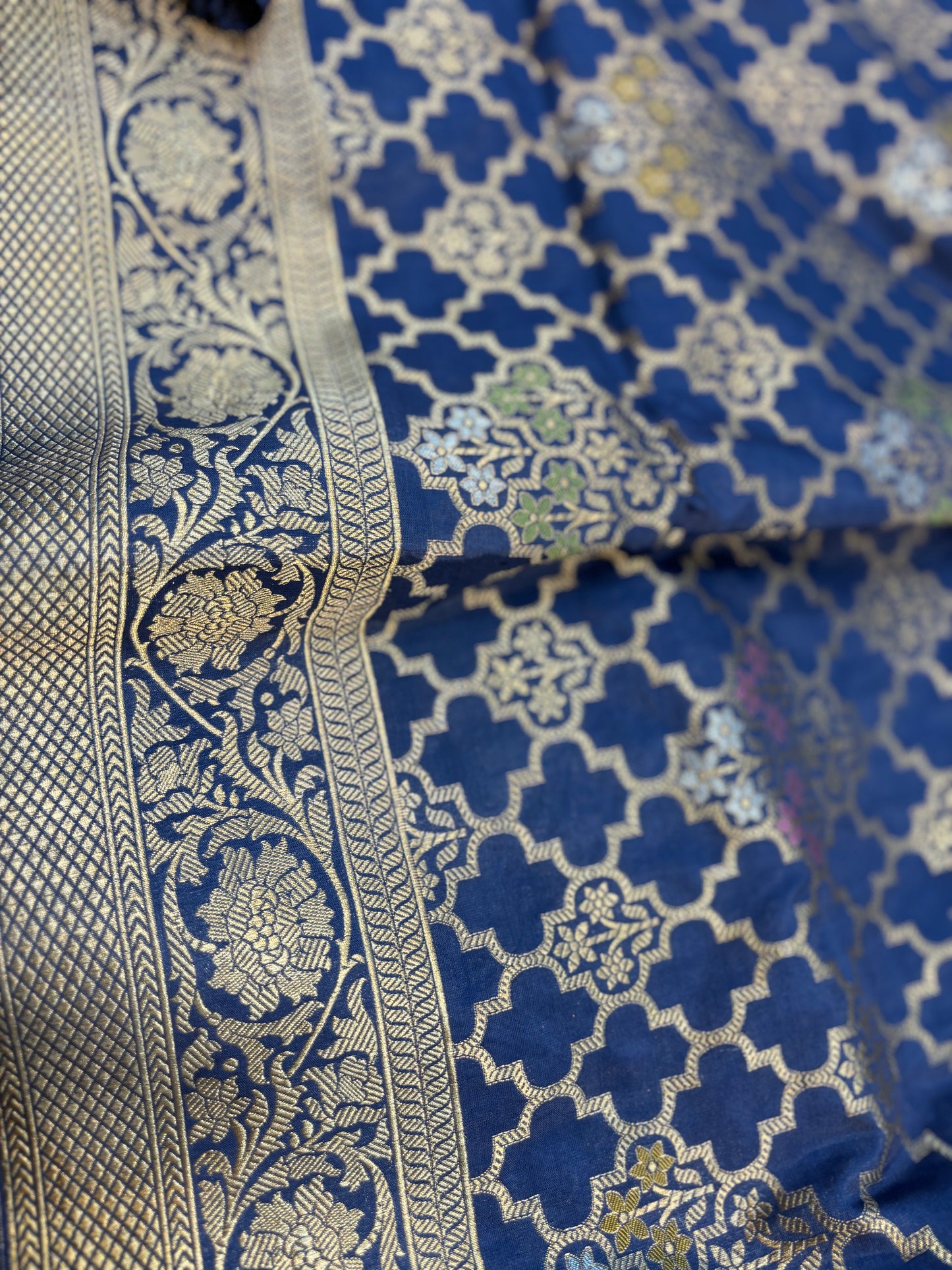 Blue Pure Katan Jangla Banarasi Handloom Saree - Rungkaat