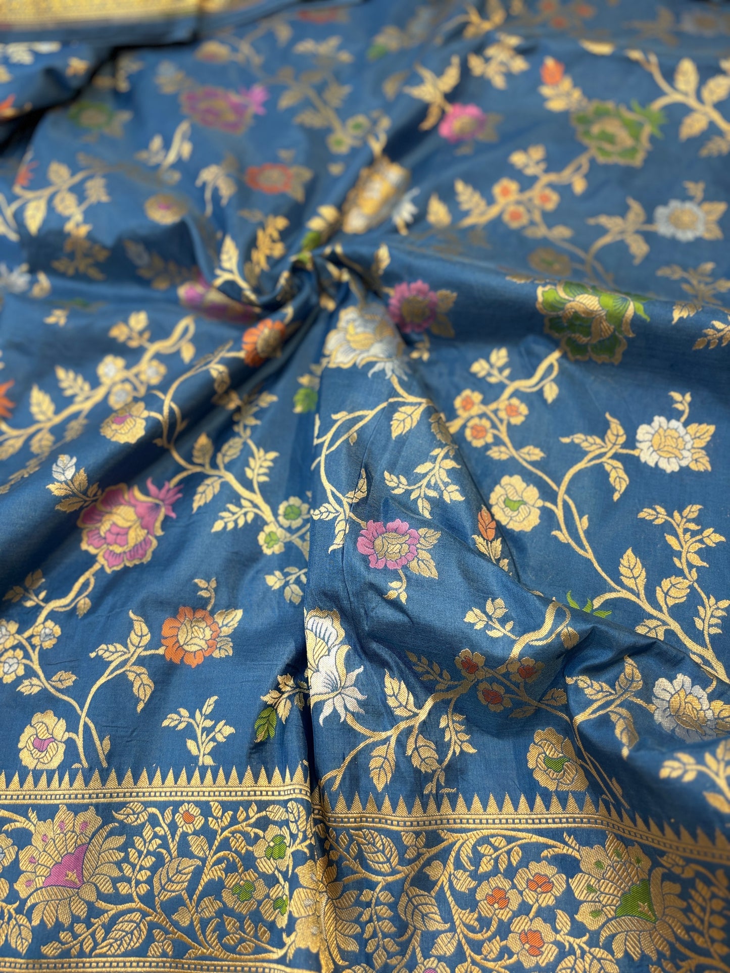 Blue sky Pure katan jangla Banarasi Handloom saree - Rungkaat