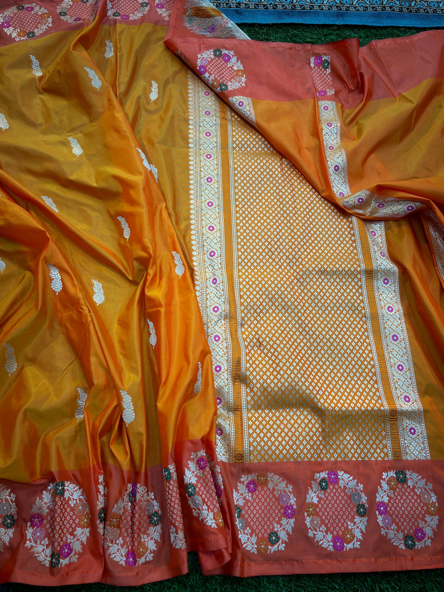 Orange Pure Katan with Designer Border Banarasi Handloom Saree