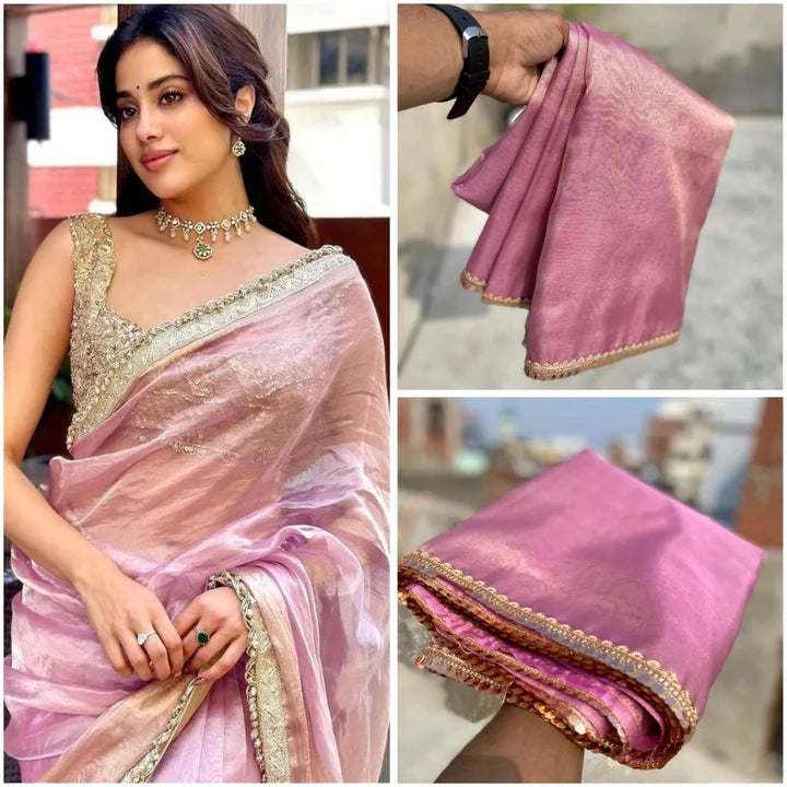 Jahanavi Kapoor Pink Tissue Saree - Rungkaat