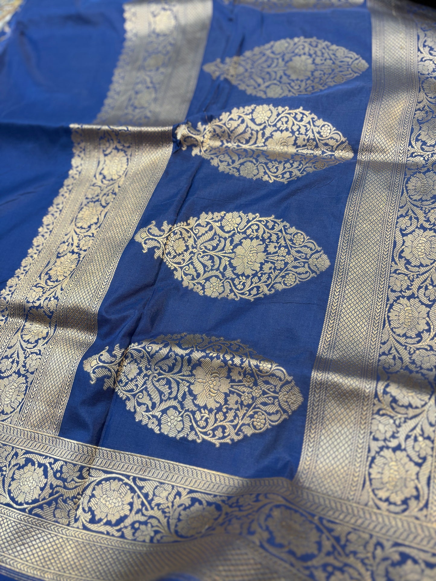 Blue Pure Katan Jangla Banarasi Handloom Saree - Rungkaat