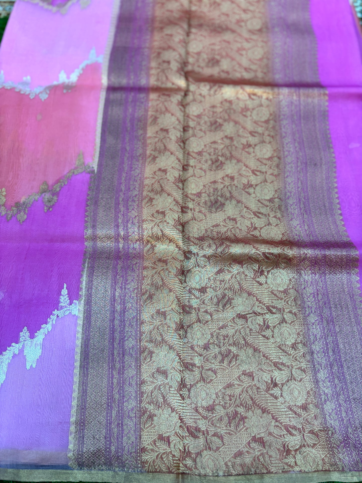 Lavender Pure Kora Katan Rungkaat Banarasi Handloom Saree