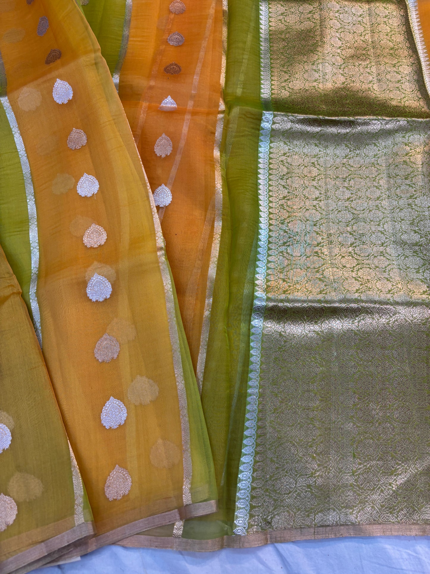 Lemon Orang Pure Kora Rungkaat Banarasi Saree