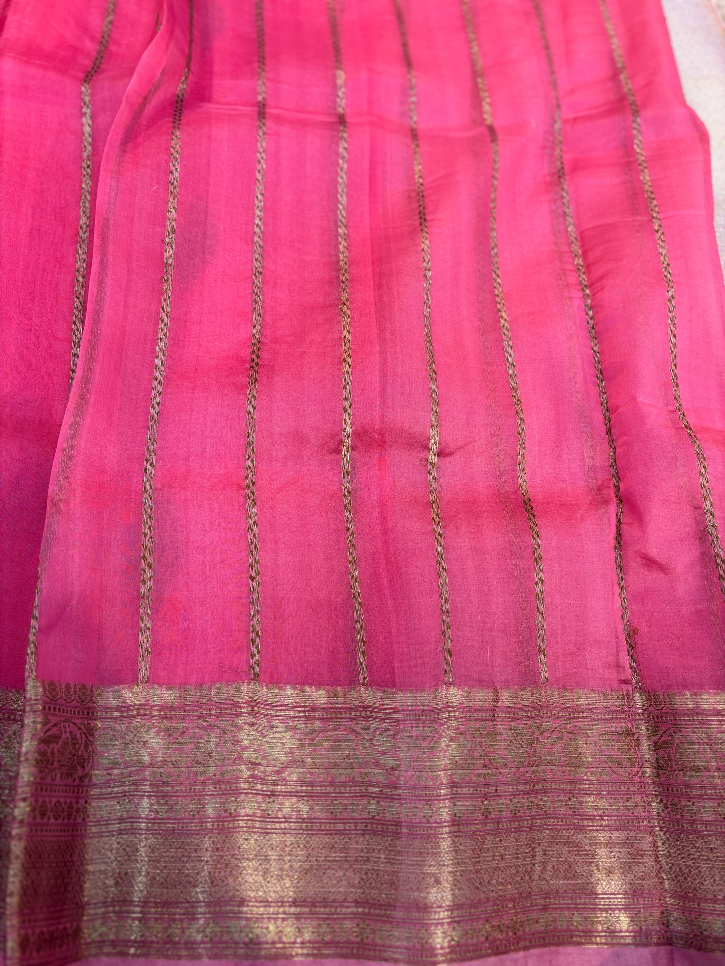 Pink Pure Kora Antique Zari Banaras Handloom Saree
