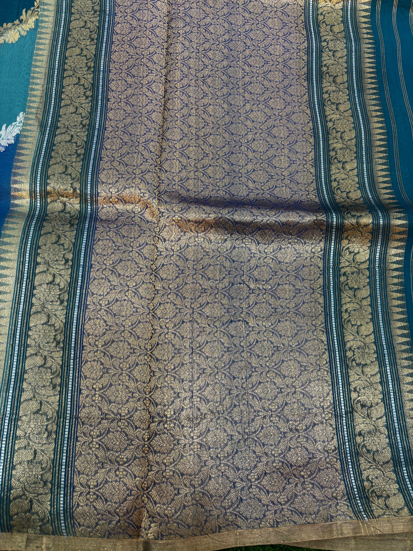 Sky Blue Kora Katan Rungkaat Banarasi Handloom Saree