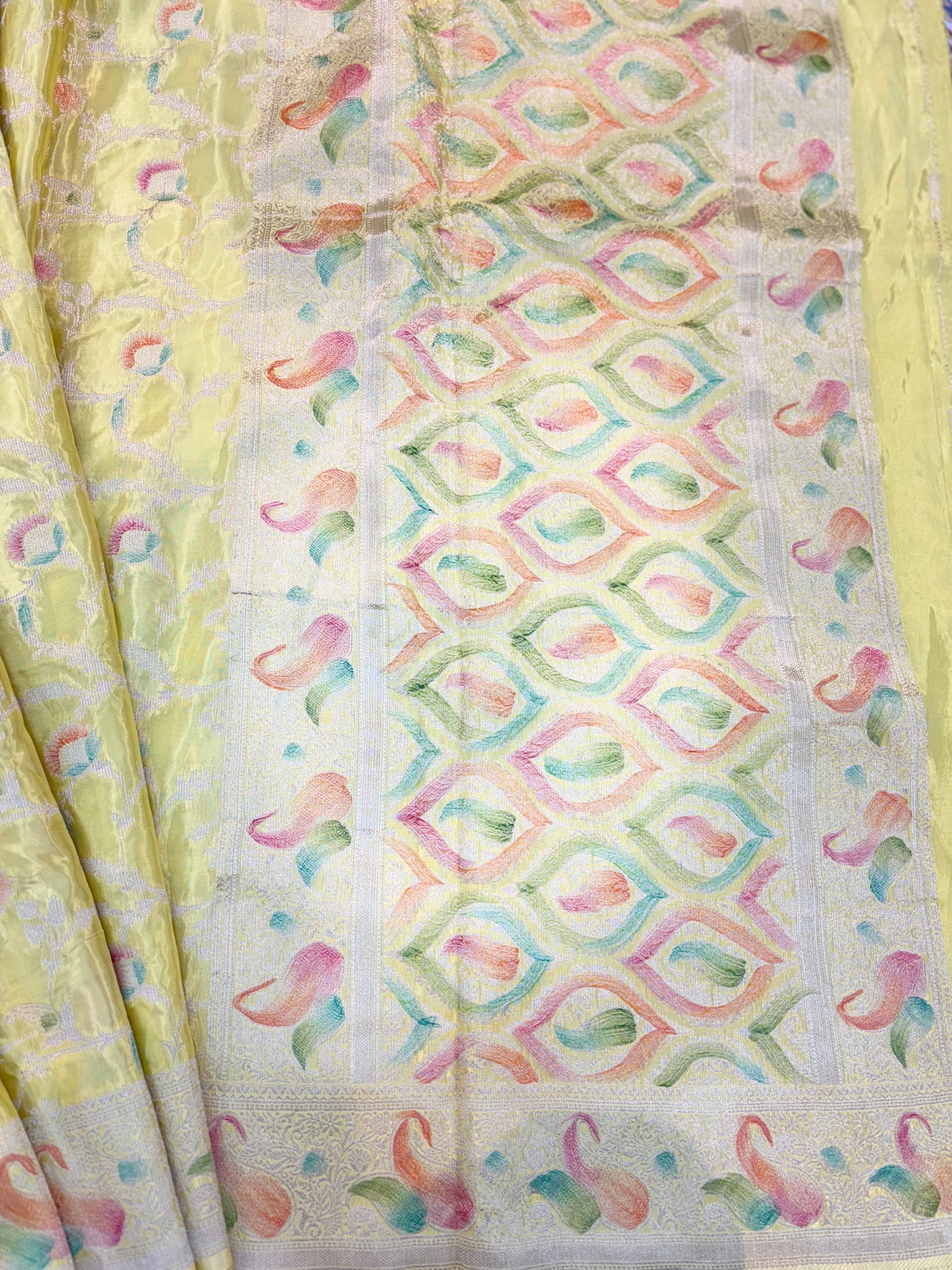 Lemon Yellow Banarasi Handloom Saree