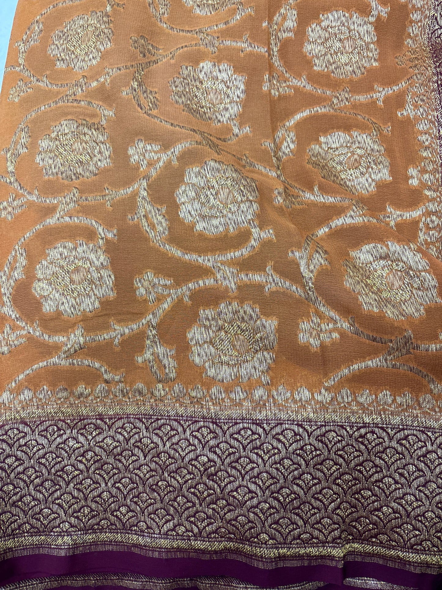 Orang Khaddi Georgette Antique Zari Banarasi Handloom Saree - Rungkaat