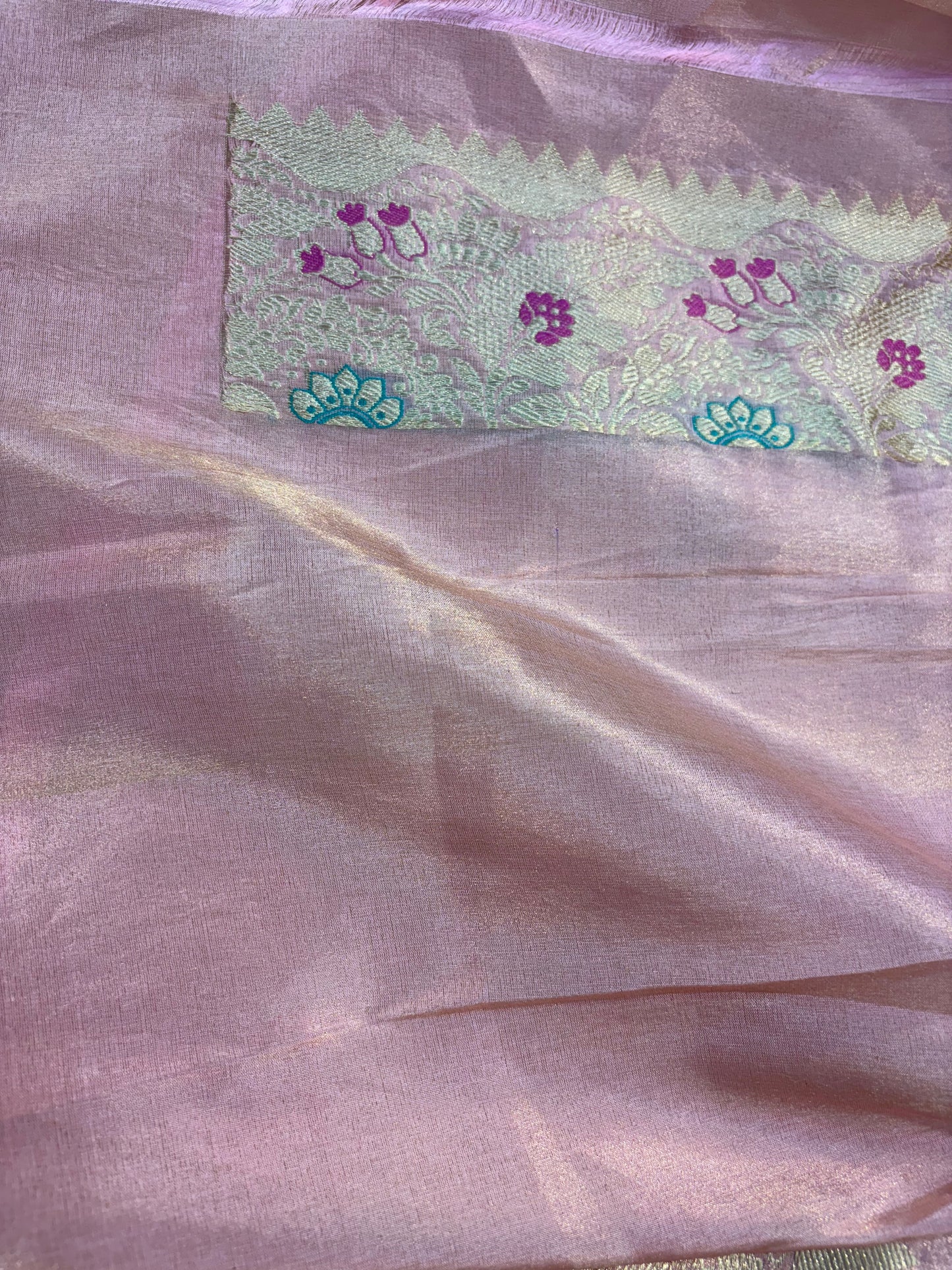Lavender pure Katan Tissue with heavy Border Handwoven sarees - Rungkaat