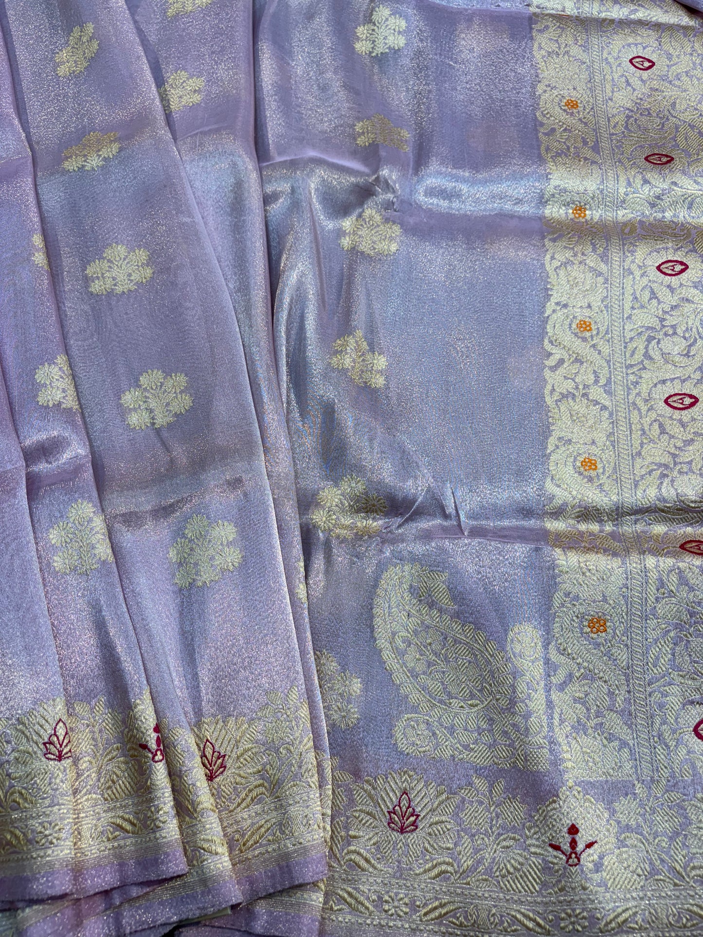 Levander Katan Tissue with Scallop Border Banarasi Handloom Saree - Rungkaat