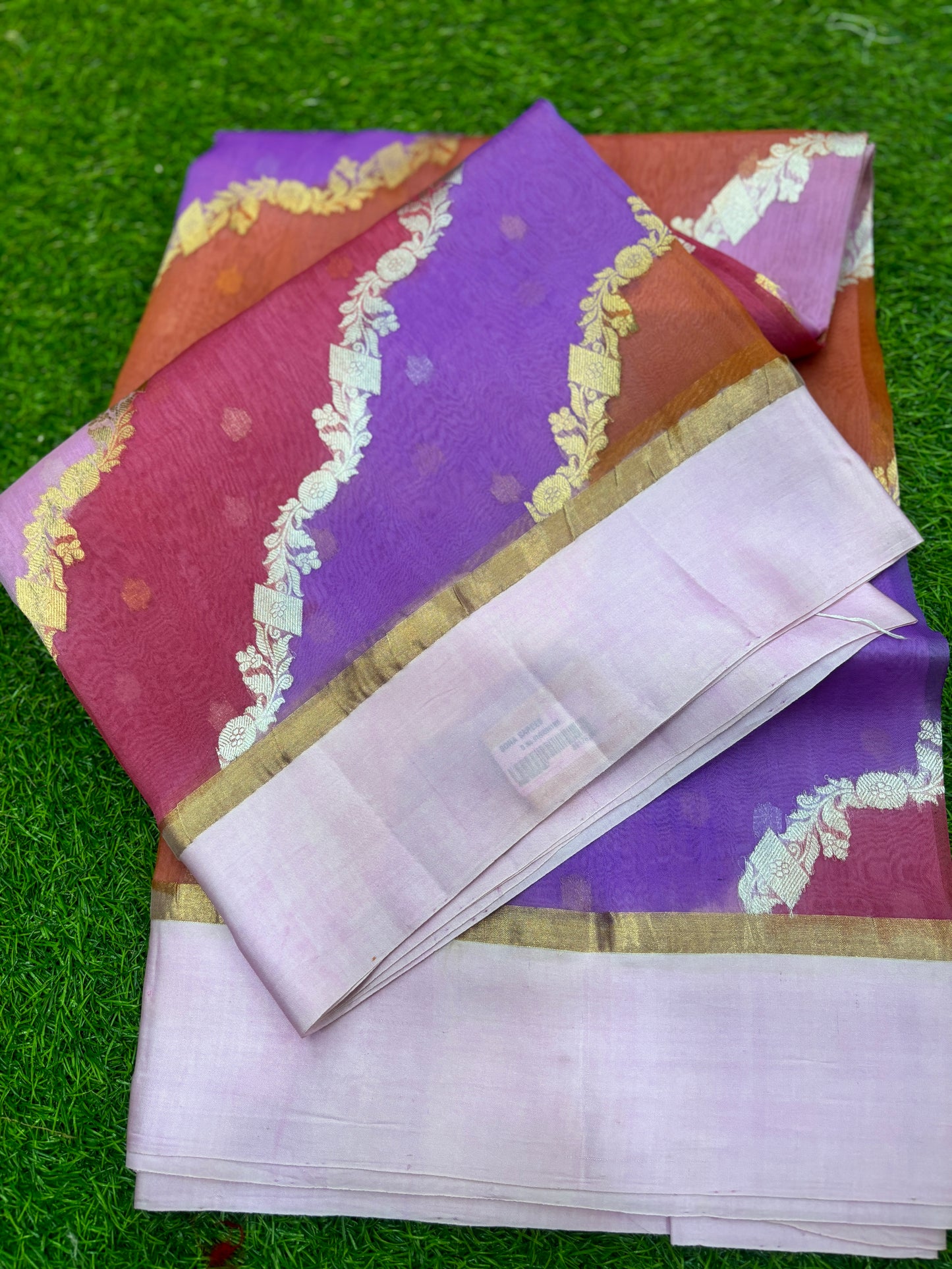 Lavender Pure Kora Katan Rungkaat Banarasi Handloom Saree