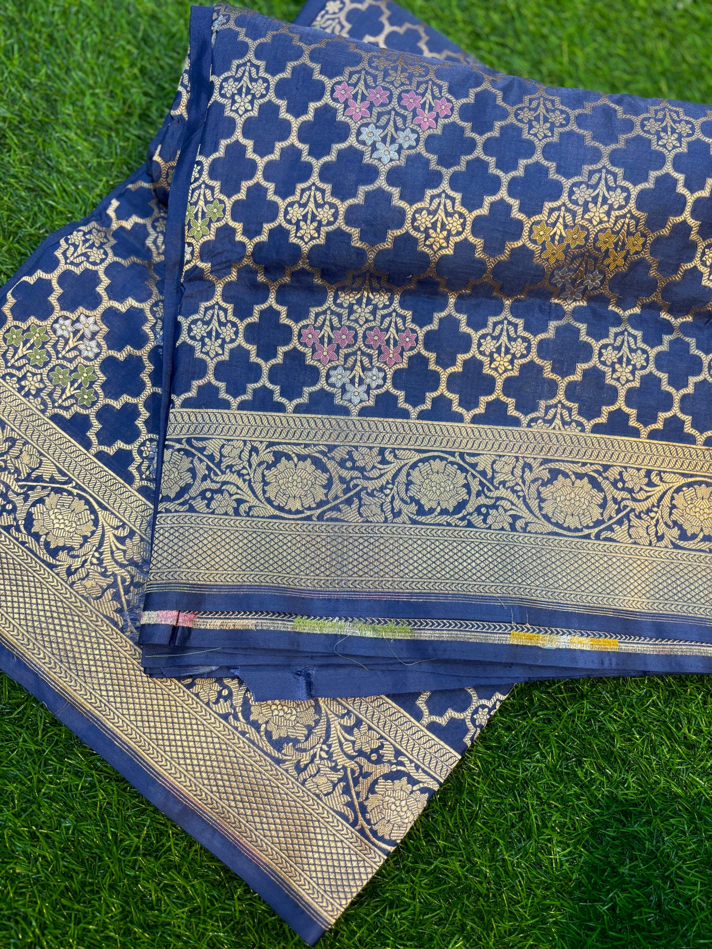 Blue Pure Katan Jangla Banarasi Handloom Saree - Rungkaat