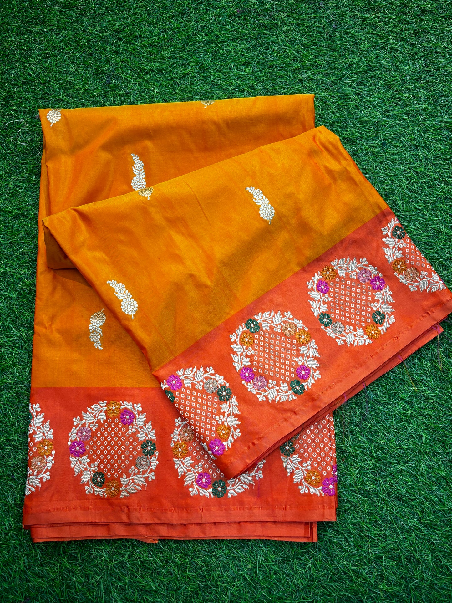 Orange Pure Katan with Designer Border Banarasi Handloom Saree