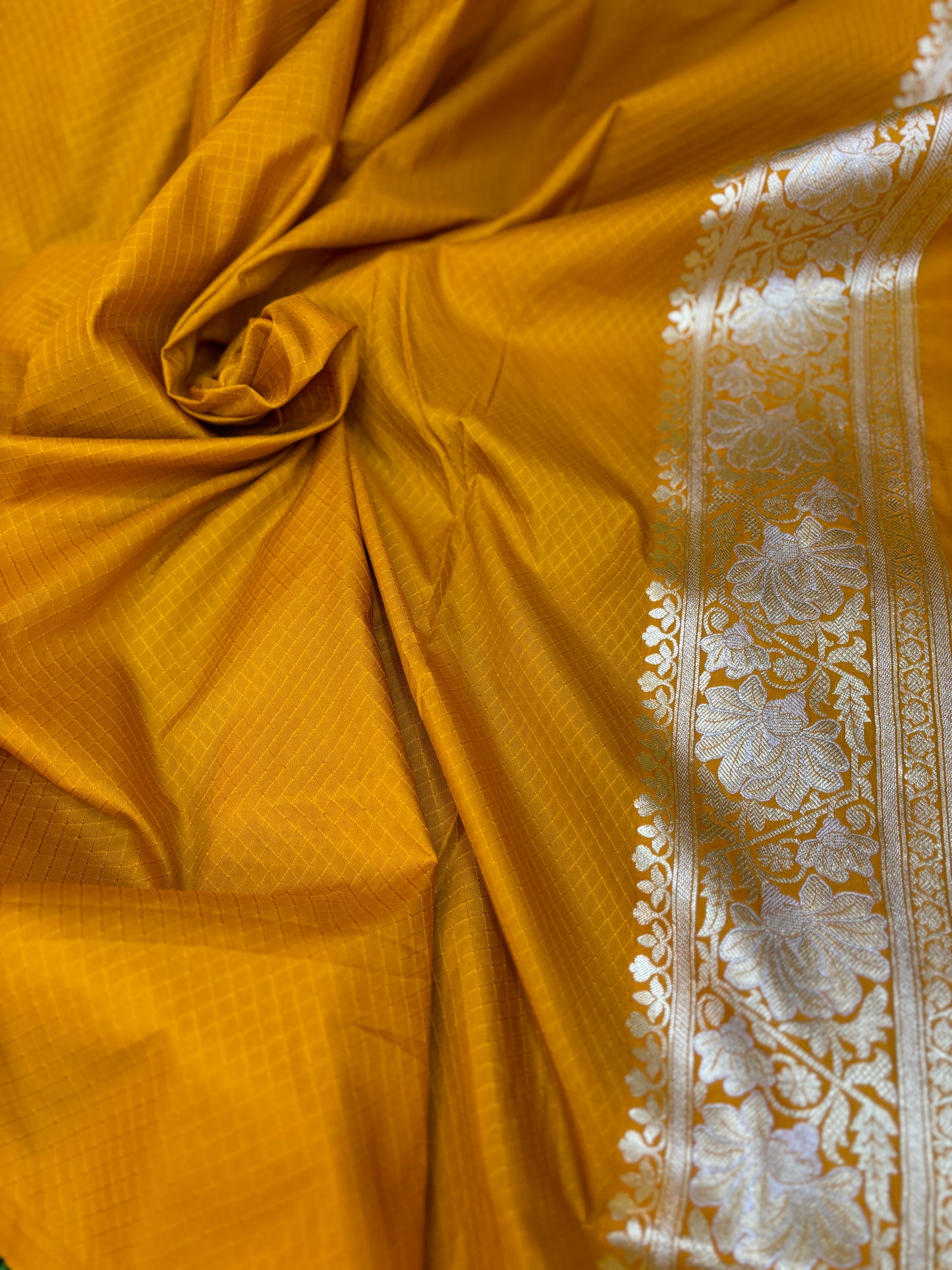 Mustard Yellow Semi Silk Banarasi Saree - Rungkaat