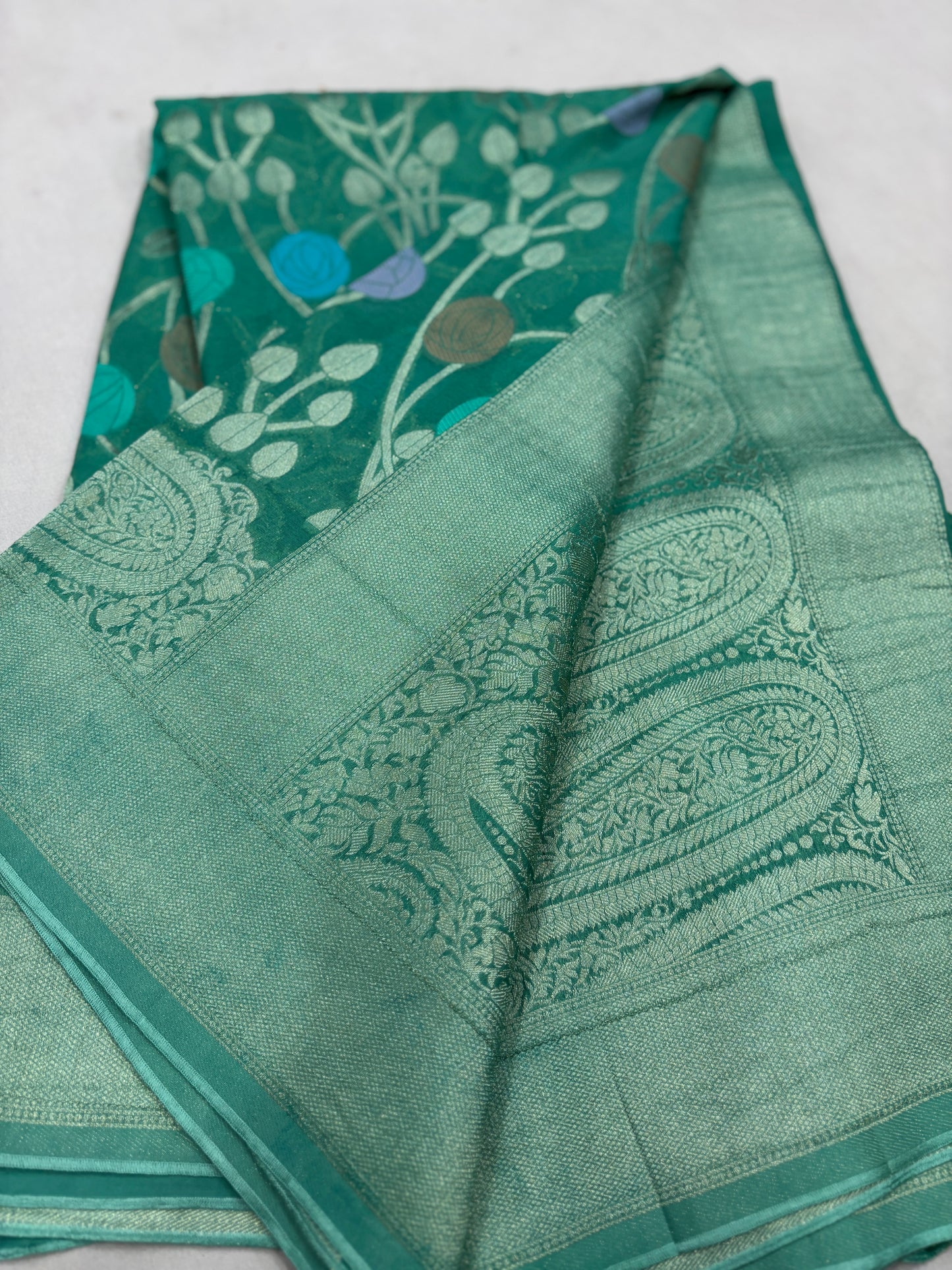 Sky Blue 1st Copy of Pure Khaddi Georgette Banarasi Handloom Saree