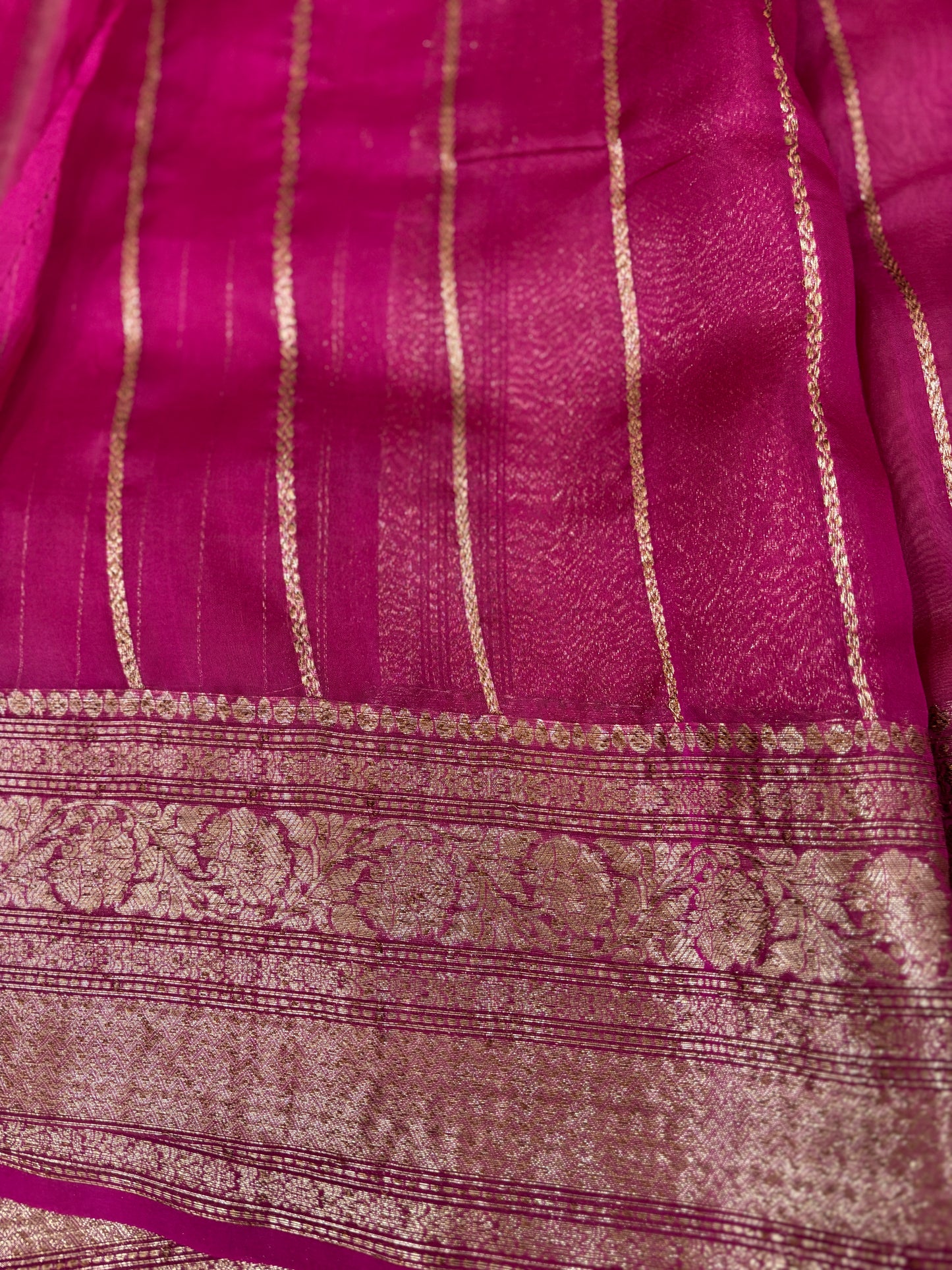 Onion Pink With Rani Pink Border Antique Zari Banarasi Handloom Saree