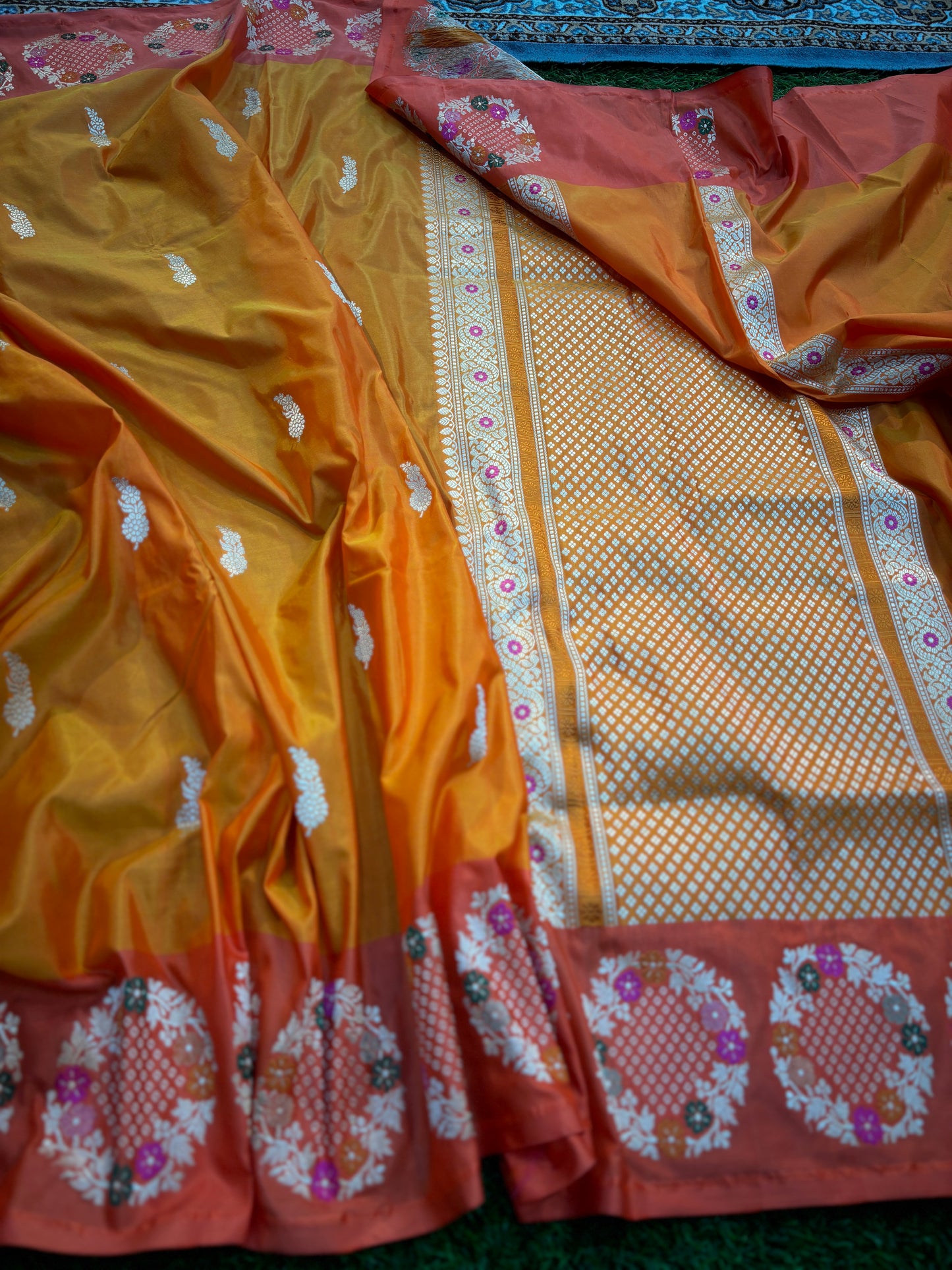 Orange Pure Katan with Designer Border Banarasi Handloom Saree