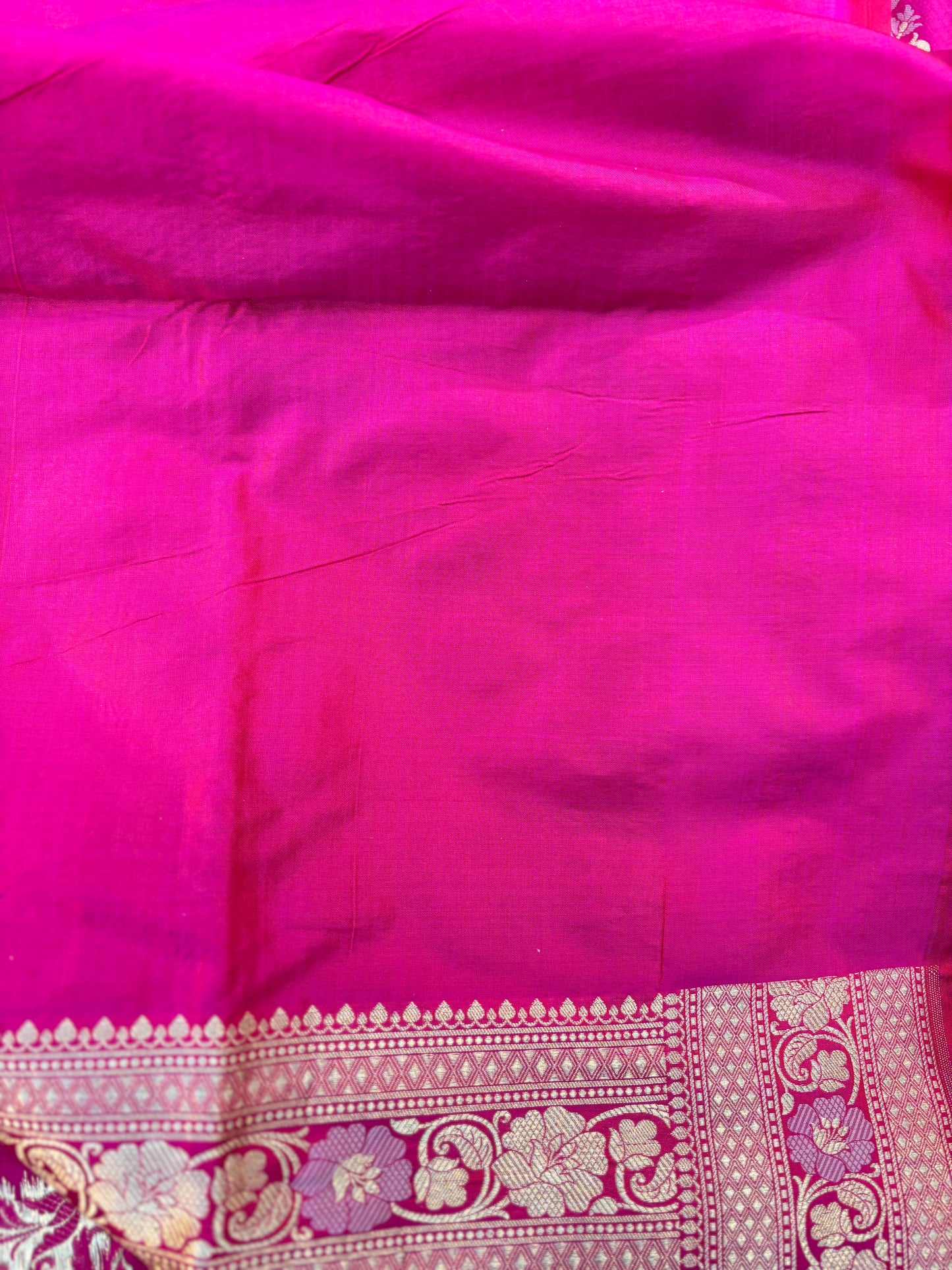 Rani pink pure Katan Jangla Meenakari Banarasi Handloom Saree