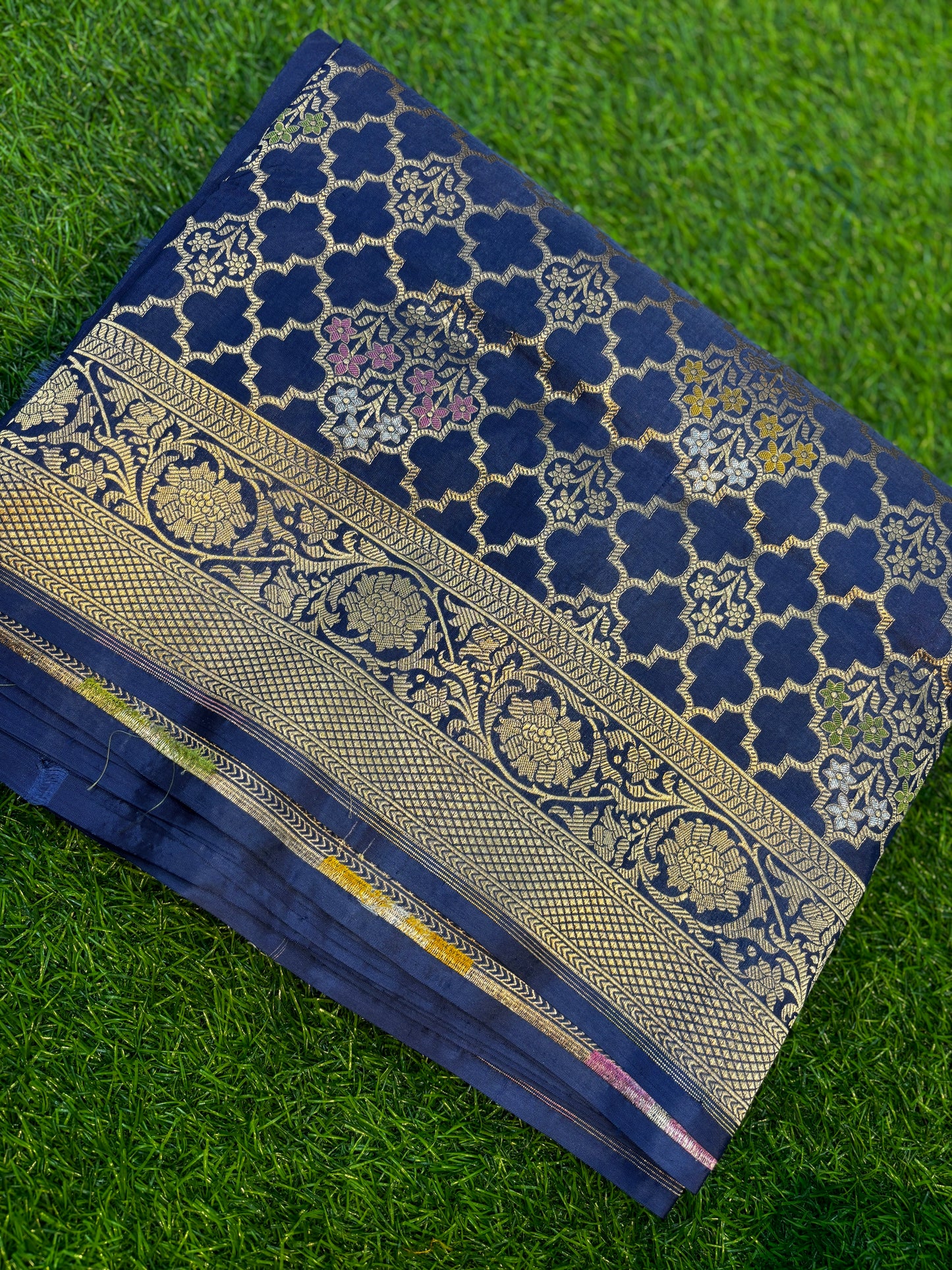 Blue Pure Katan Jangla Banarasi Handloom Saree - Rungkaat