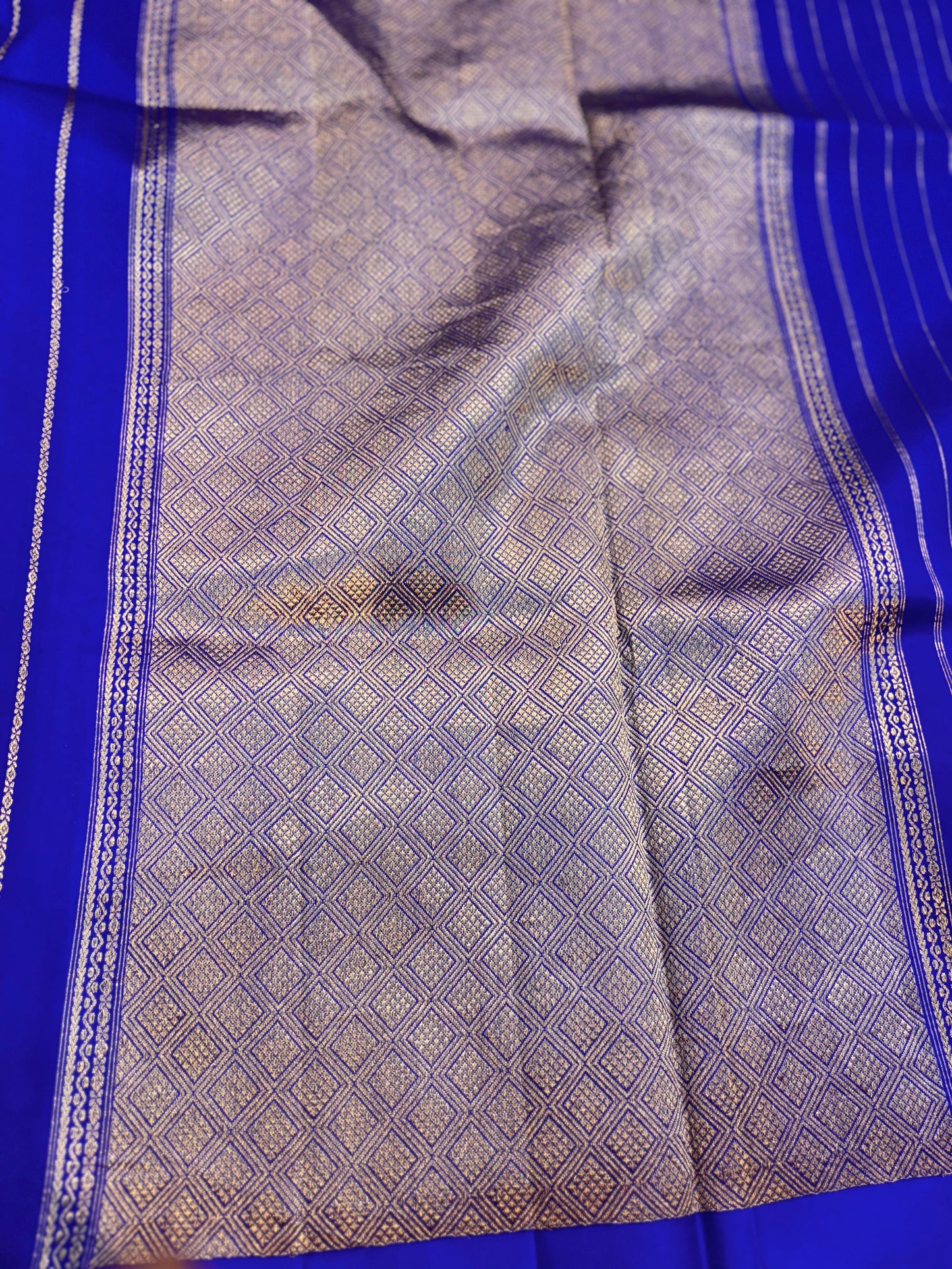 Dark Blue Pure Raw Mango Banarasi Handloom Saree - Rungkaat