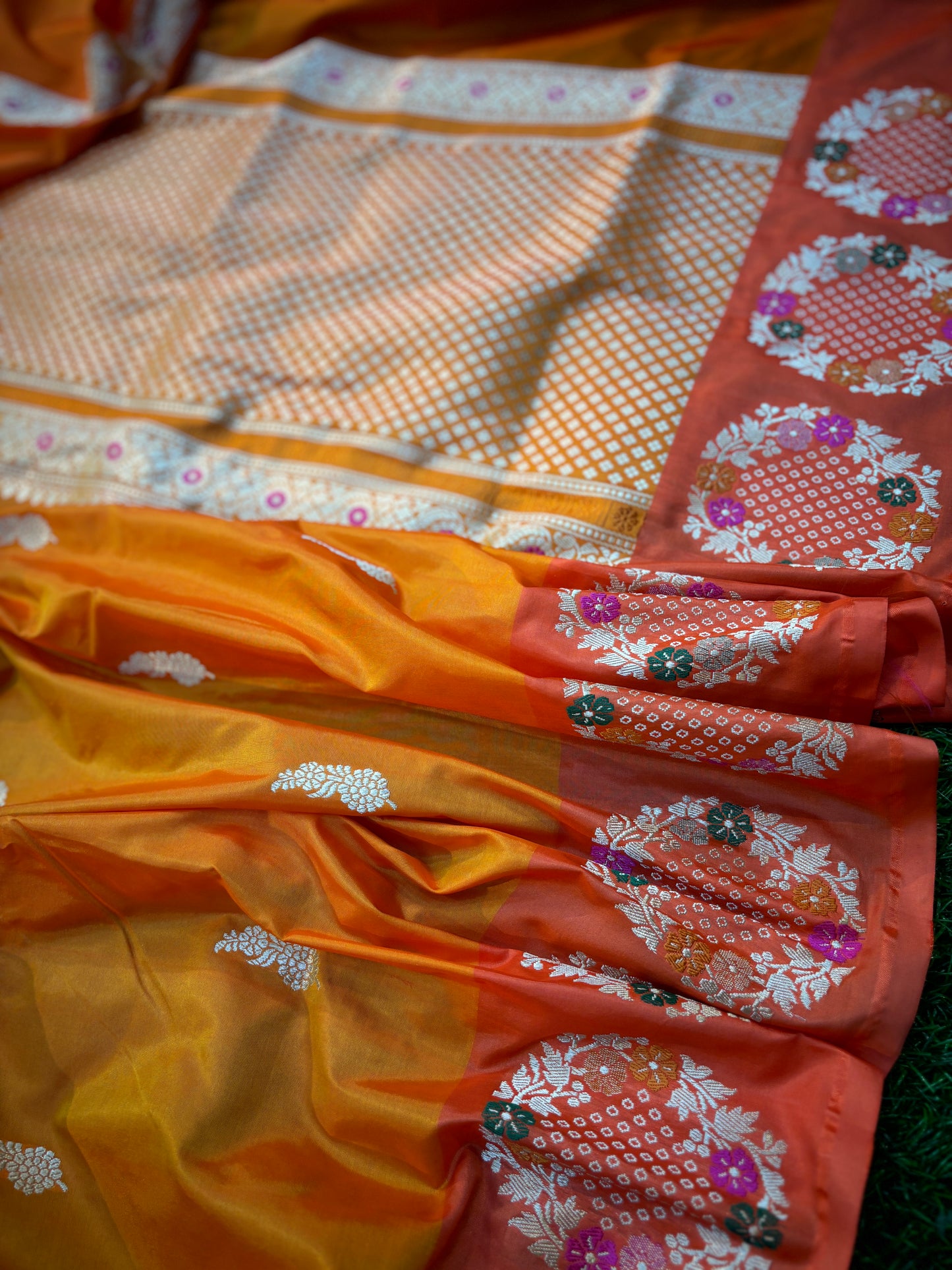 Orange Pure Katan with Designer Border Banarasi Handloom Saree