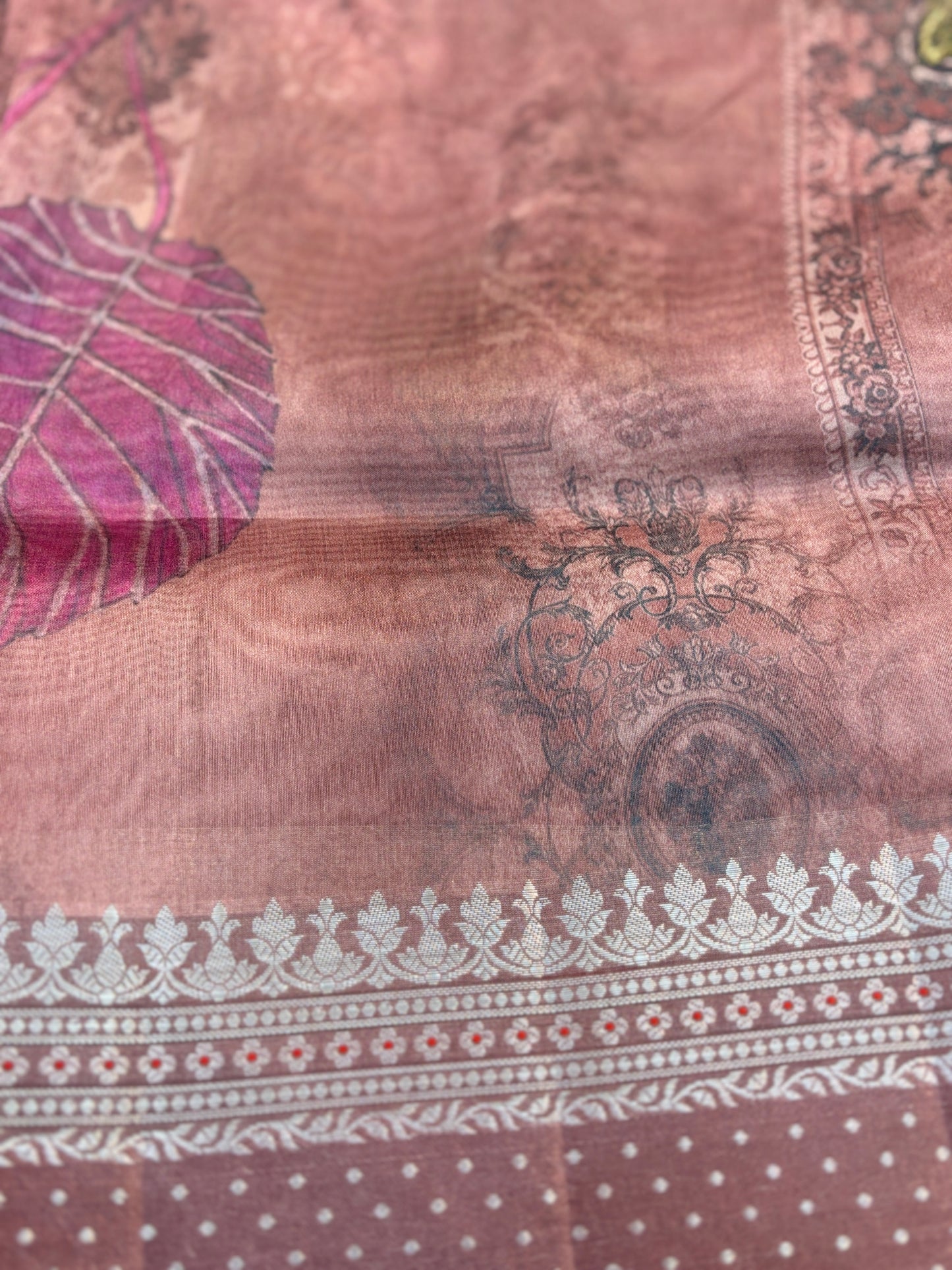 Kora Silk printed with Handwoven Zari Banarasi Saree