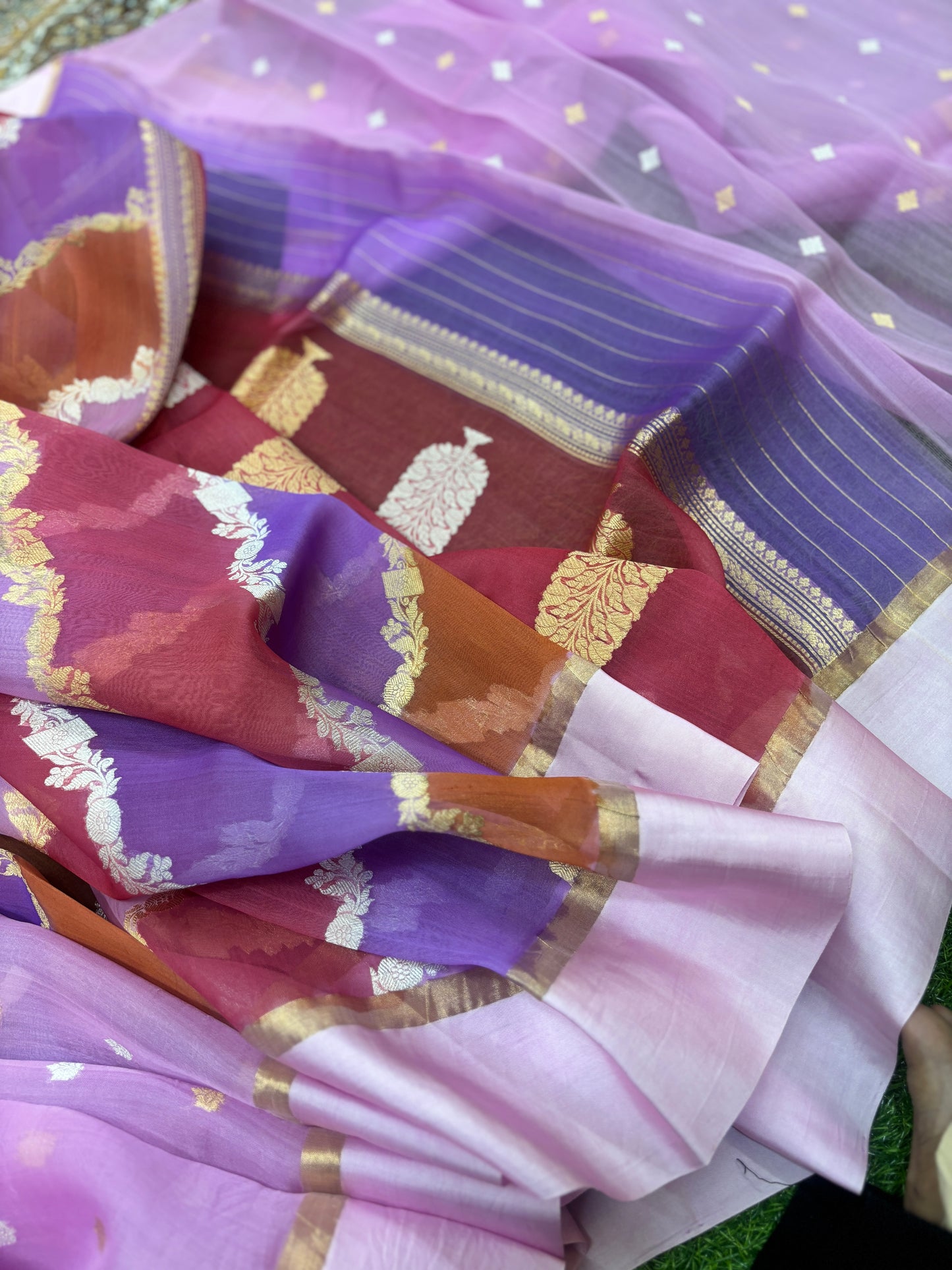 Lavender Pure Kora Katan Rungkaat Banarasi Handloom Saree
