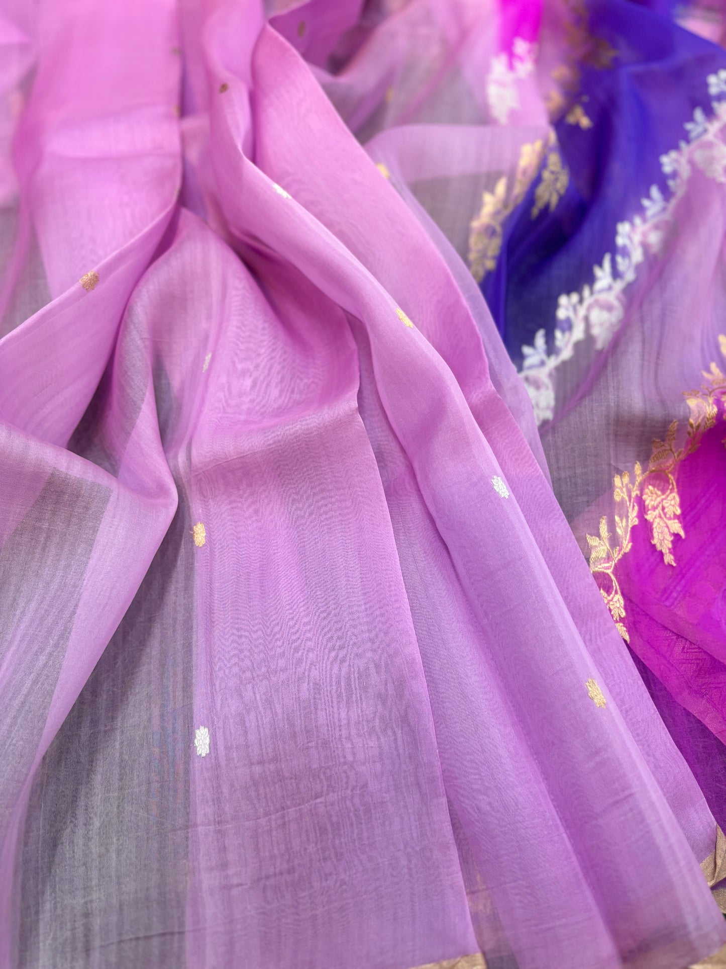 Lavender Pure Kora Katan Rungkaat Banarasi Handloom Saree