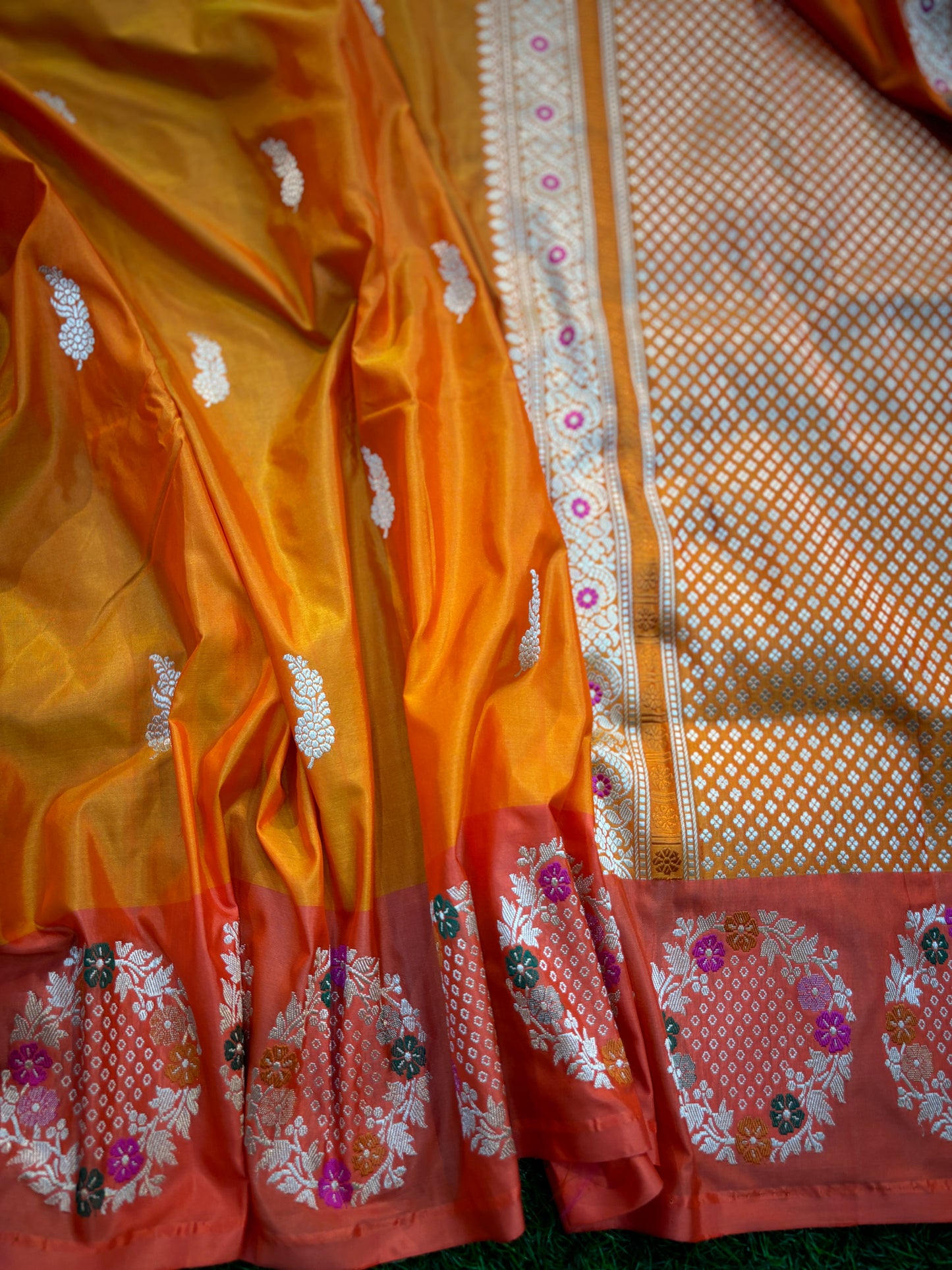 Orange Pure Katan with Designer Border Banarasi Handloom Saree