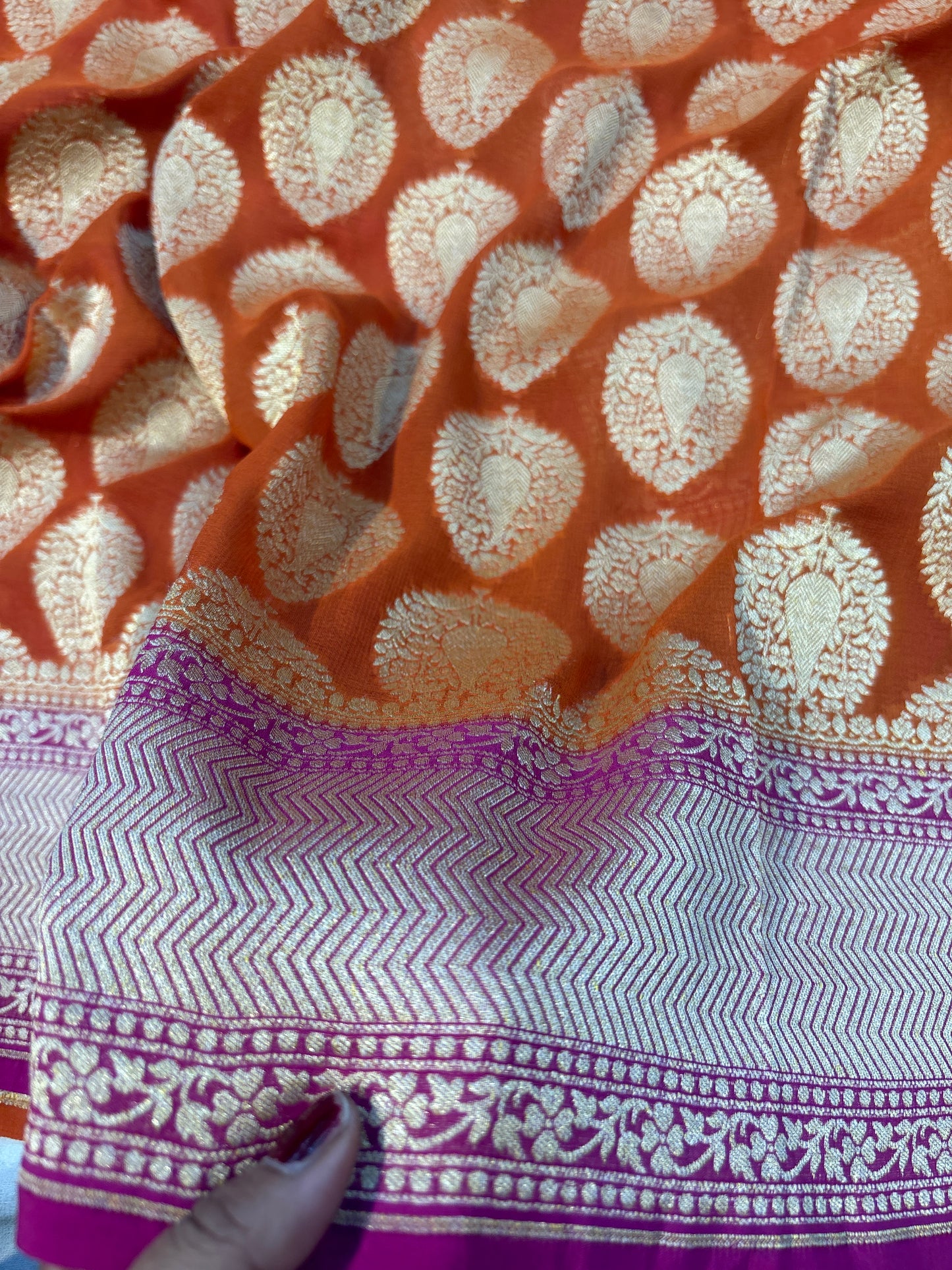 Bronze Pure khadi Georgette Banarasi handloom sari