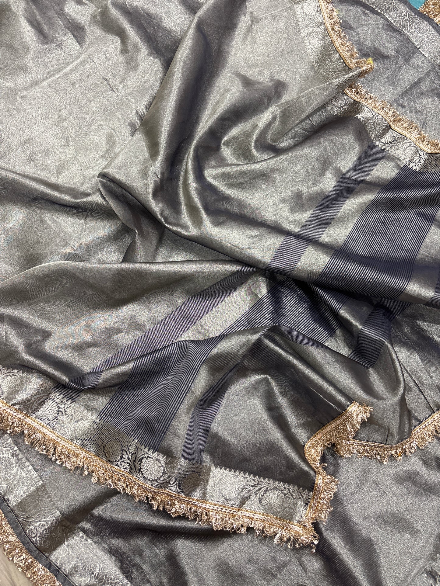 Trendy Banarasi Tissue Saree With Border Lace - Rungkaat