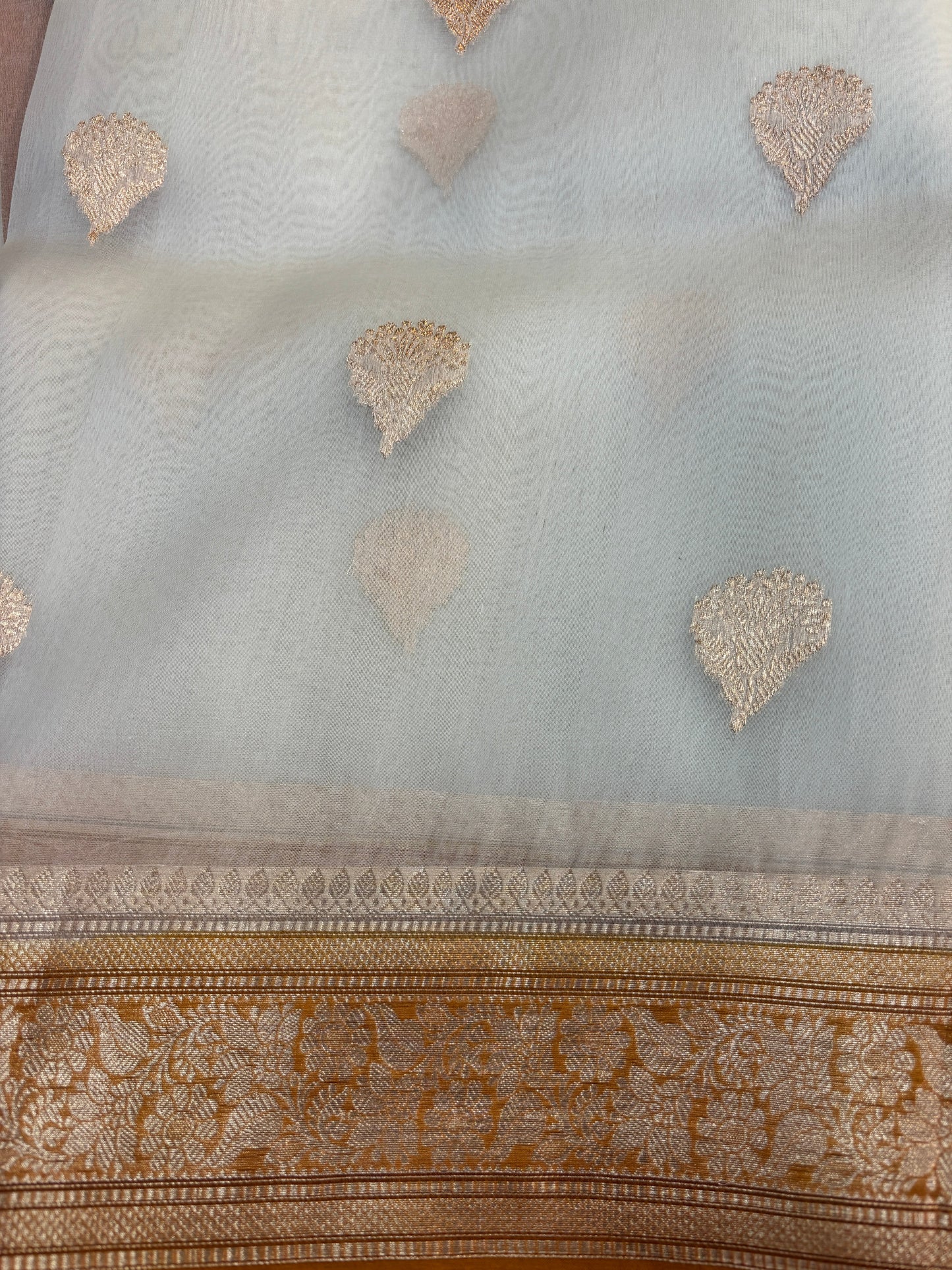 White with yellow Pure Kora Designer Banarasi Handloom SareeĀ