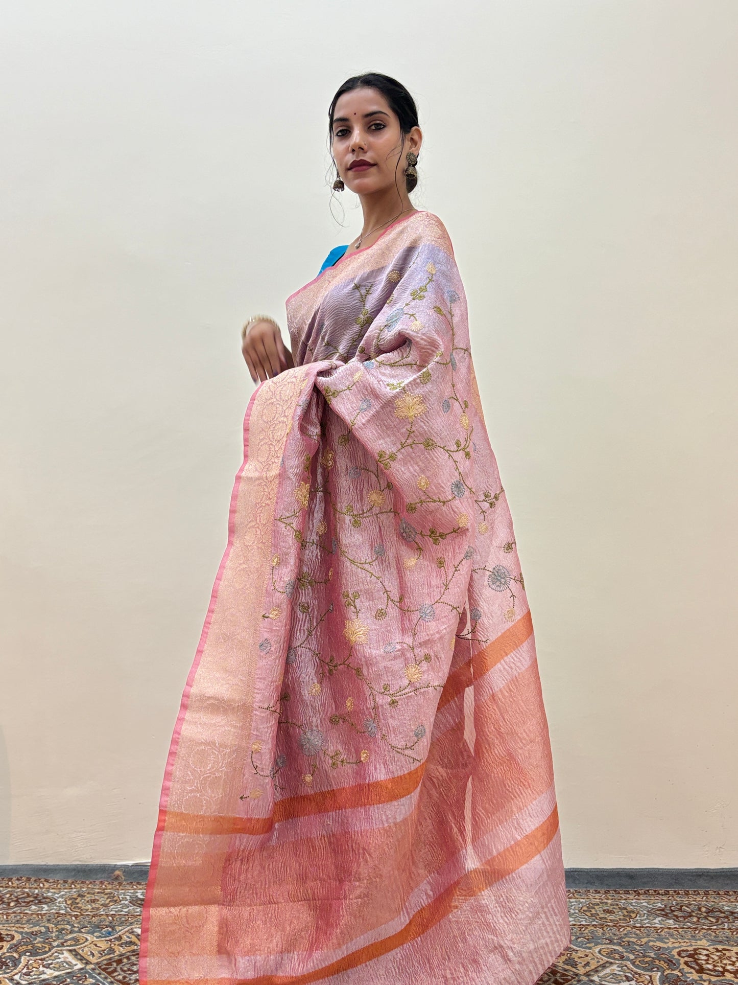 Crush Tissue with Embroidery Banarasi Handloom Saree - Rungkaat