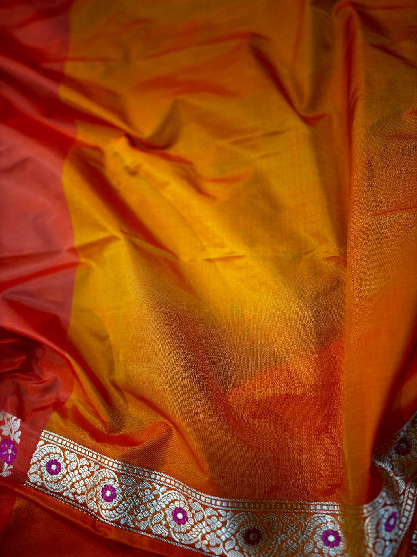 Orange Pure Katan with Designer Border Banarasi Handloom Saree