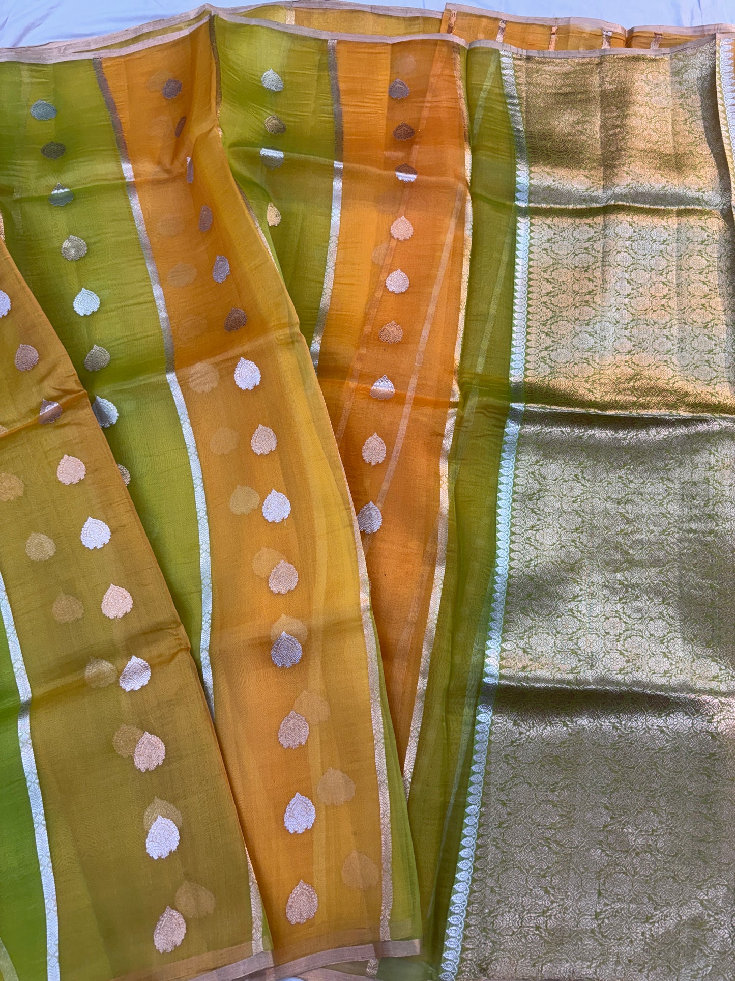 Lemon Orang Pure Kora Rungkaat Banarasi Saree