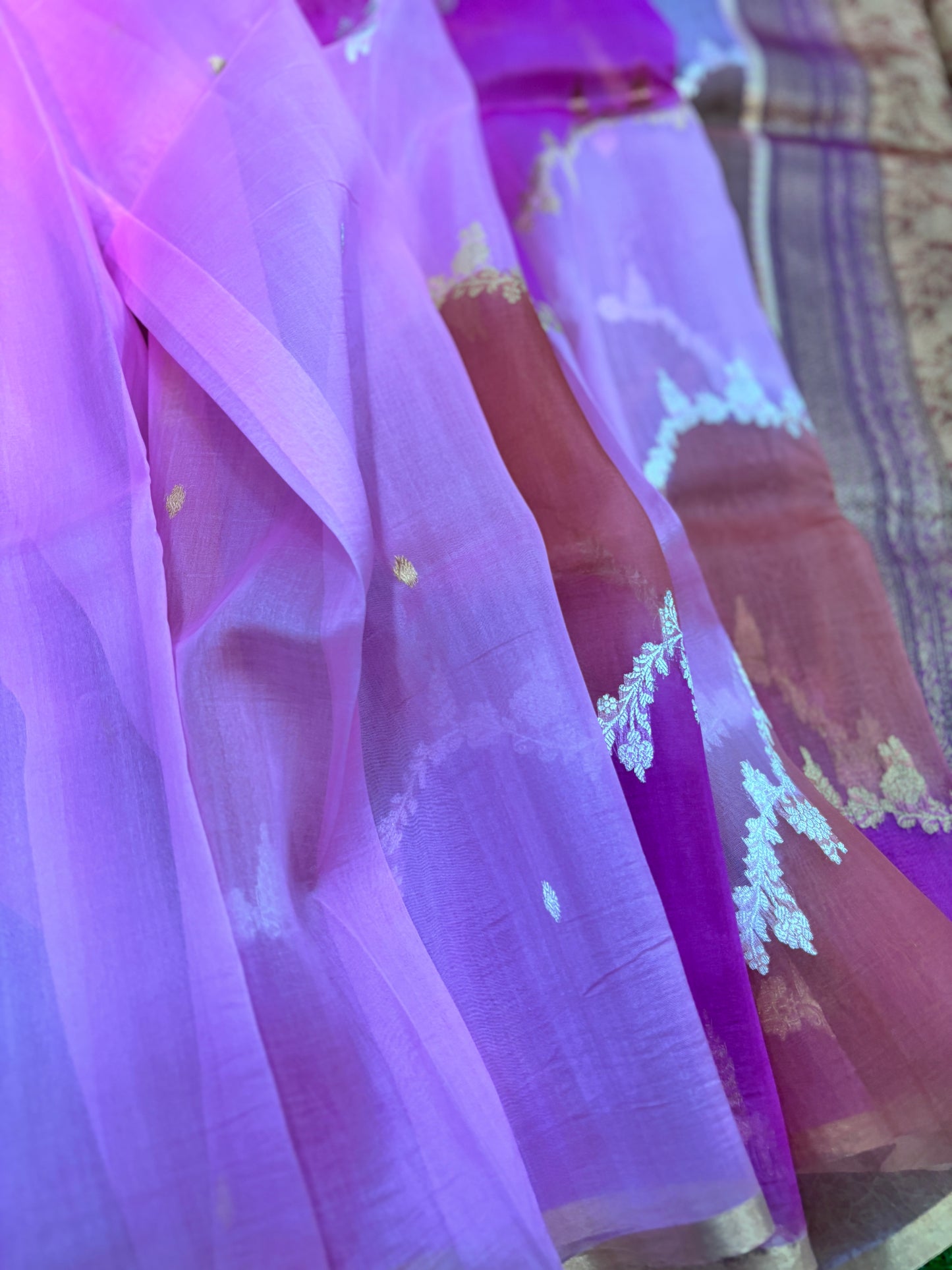 Lavender Pure Kora Katan Rungkaat Banarasi Handloom Saree